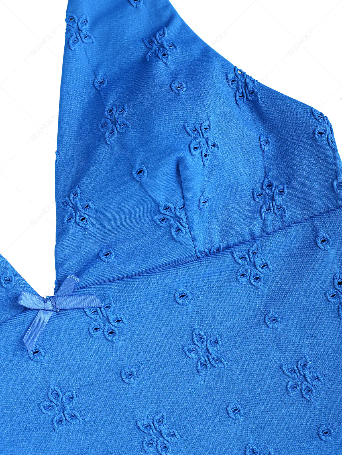 Blaues Neckholder-Bikini-Tankini-Oberteil aus recyceltem Jacquardstoff mit Schleife - Image 7