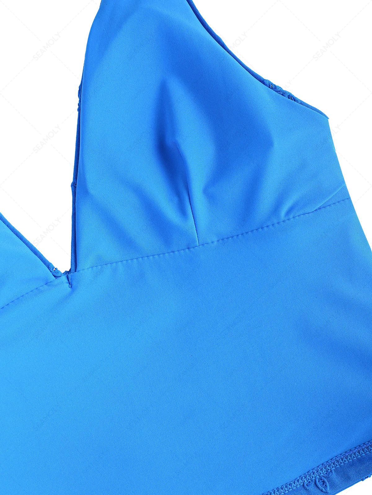 Blaues Neckholder-Bikini-Tankini-Oberteil aus recyceltem Jacquardstoff mit Schleife - Image 9