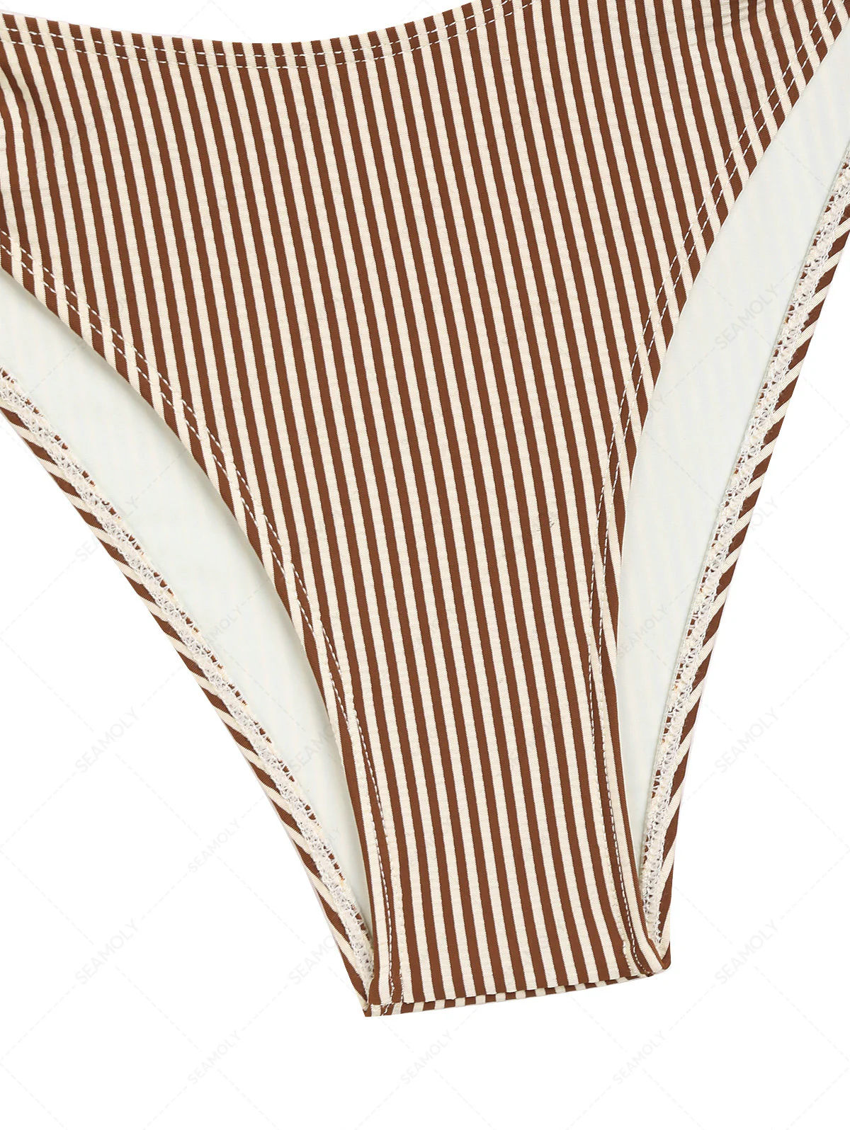 Seamolly – Gestreifte Bikinihose mit seitlicher Schnürung und voller Abdeckung in Kaffee - Image 4