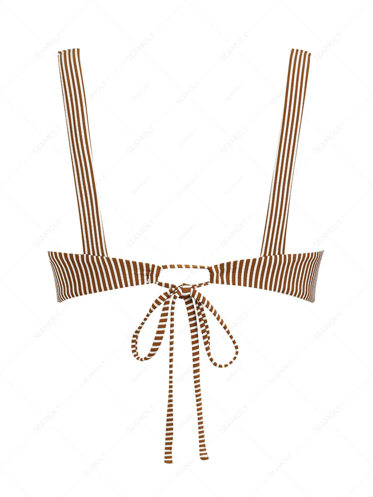 Seamolly – Kaffeefarbenes Tank-Bikinioberteil mit gestreifter Spitze und Schleife - Image 2