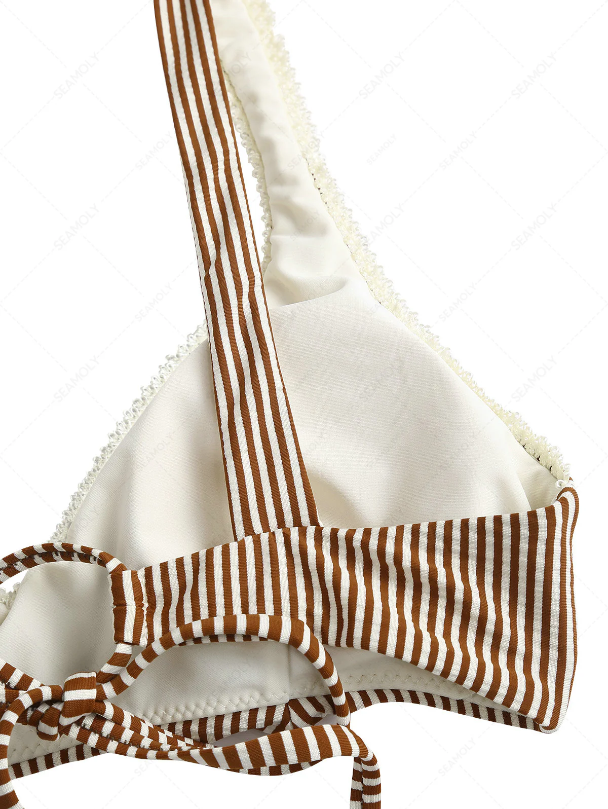 Seamolly – Kaffeefarbenes Tank-Bikinioberteil mit gestreifter Spitze und Schleife - Image 3