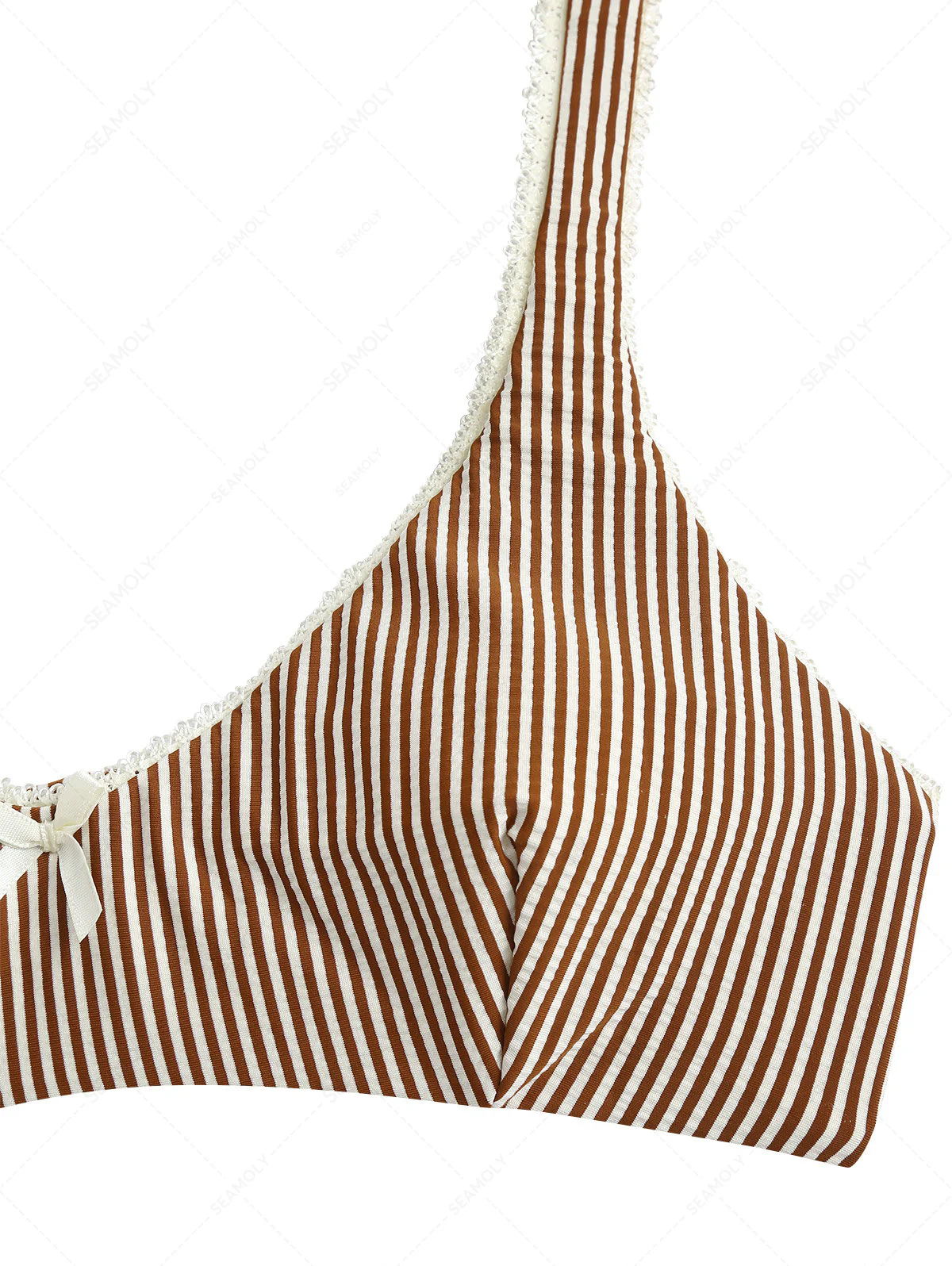 Seamolly – Kaffeefarbenes Tank-Bikinioberteil mit gestreifter Spitze und Schleife - Image 4