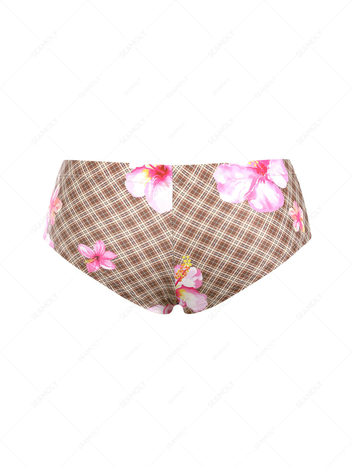 Bikinihose mit Kaffeekaromuster, Blumenmuster und niedrigem Bund, freche Badeshorts im Hawaii-Stil - Image 8