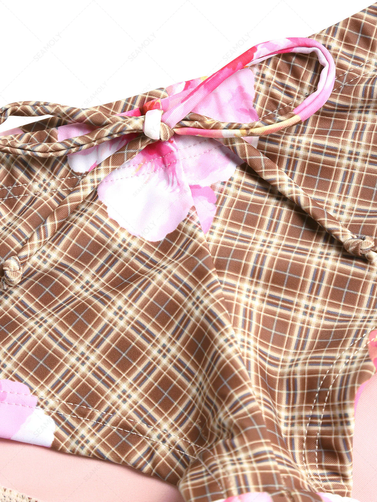 Bikinihose mit Kaffeekaromuster, Blumenmuster und niedrigem Bund, freche Badeshorts im Hawaii-Stil - Image 9