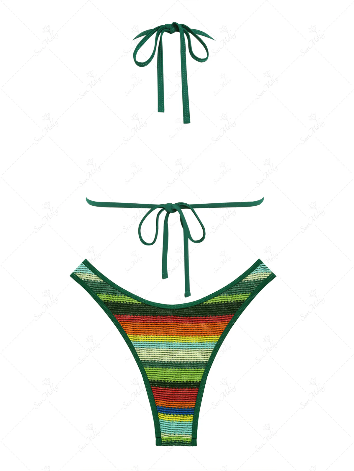 Seamolly Vintage-Bikini-Set mit Farbblock-Streifen, dreieckigem Neckholder und Bindeband - Image 2
