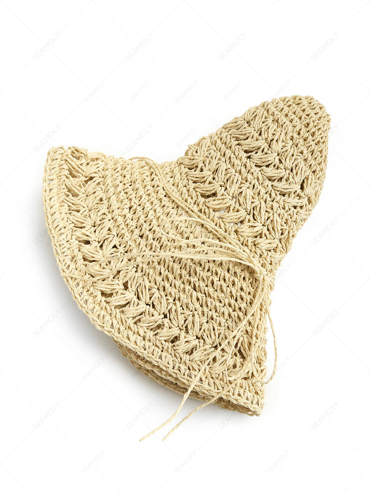 Crochet Hollow Out Floppy Foldable Wide-Brim Straw Bucket Sun Hat - Image 3