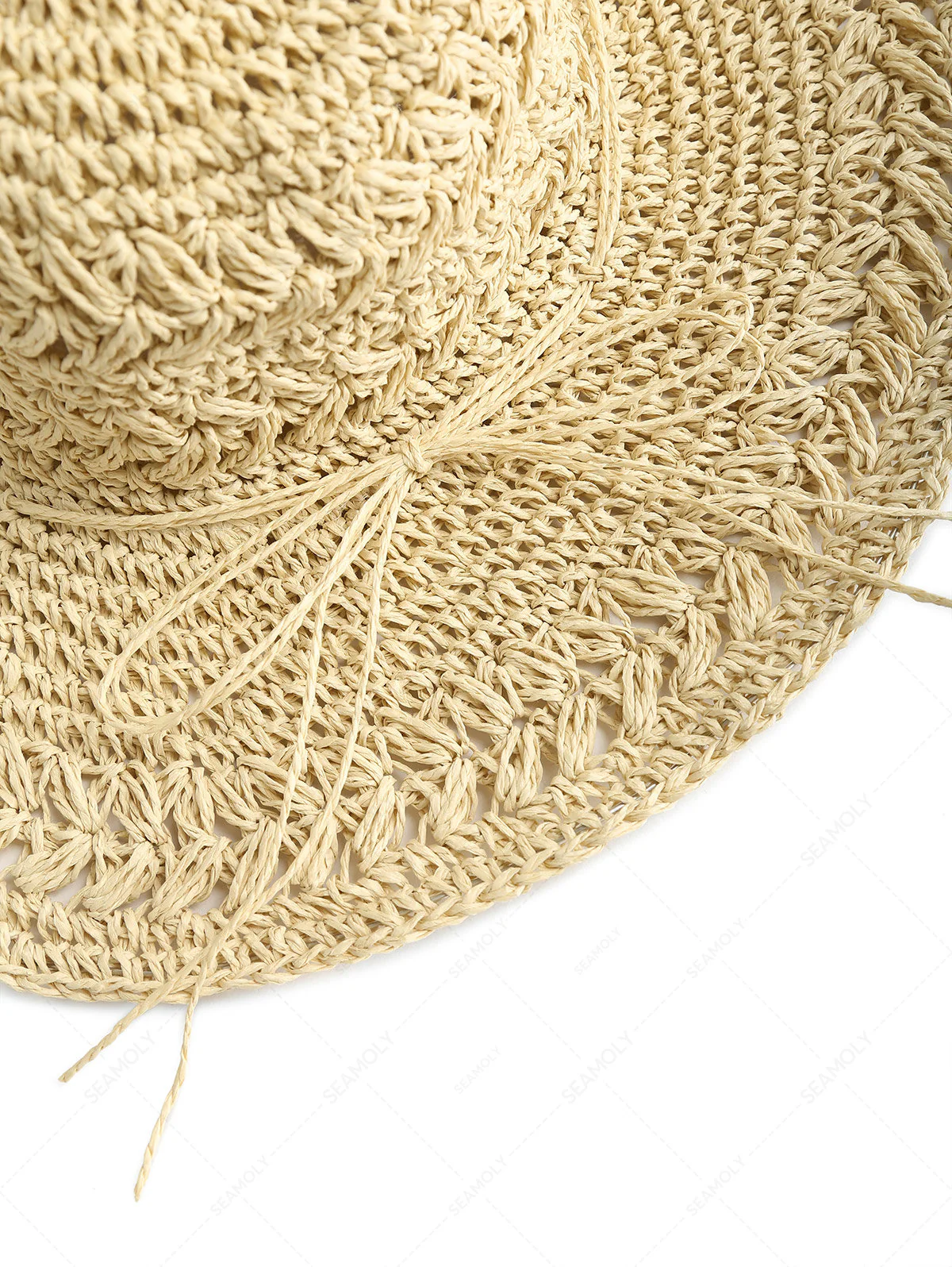 Crochet Hollow Out Floppy Foldable Wide-Brim Straw Bucket Sun Hat - Image 4