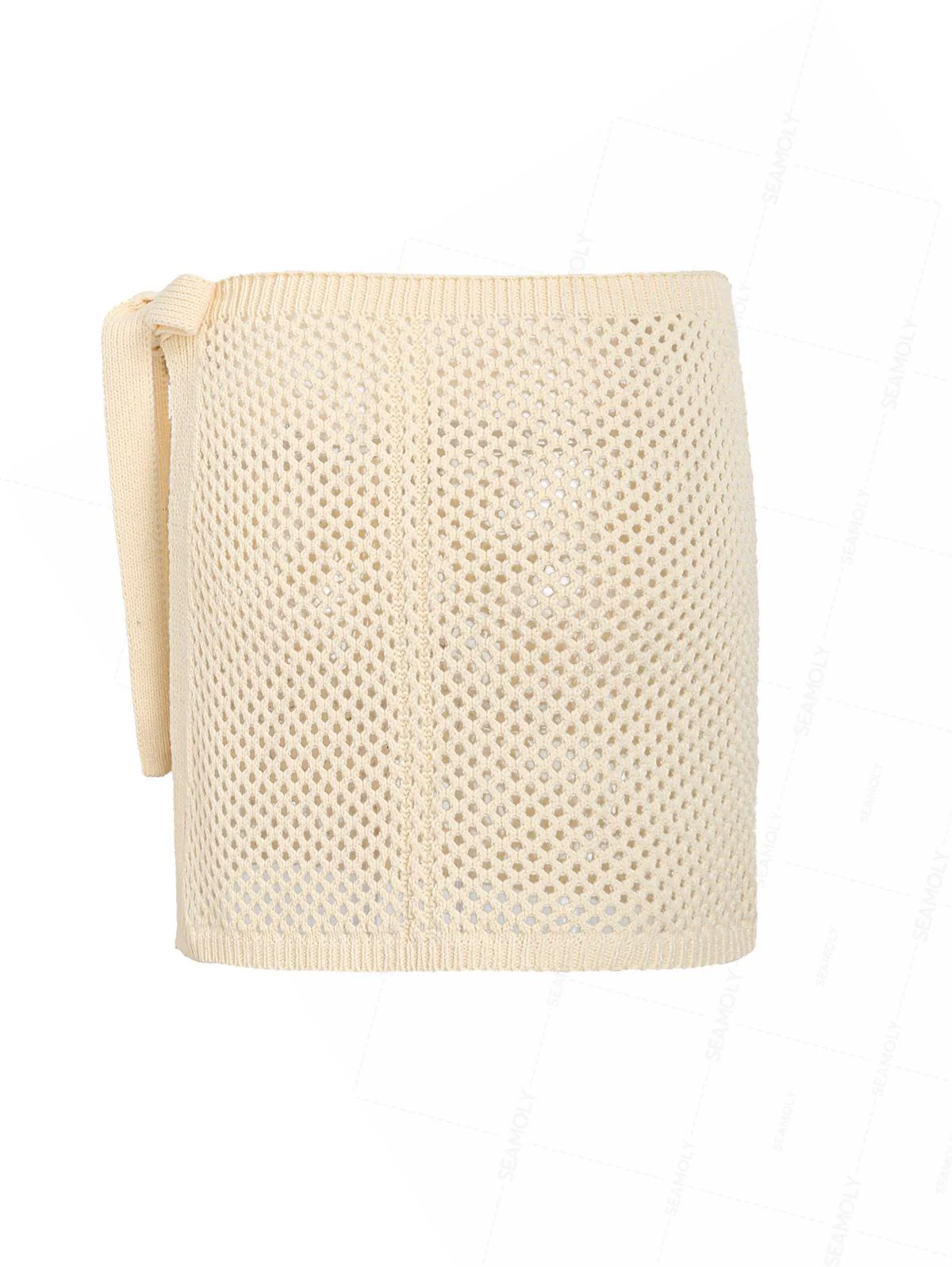 Crochet Hollow Out Tie Side Sarong Wrap Mini Cover Up Skirt - Image 2