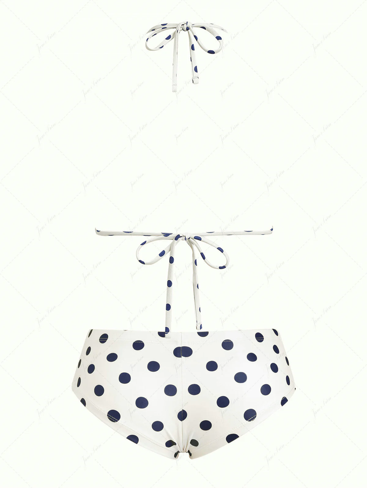 Crystal Cream Vintage Polka Dot Reversible Halter Triangle Bikini Set - Image 10