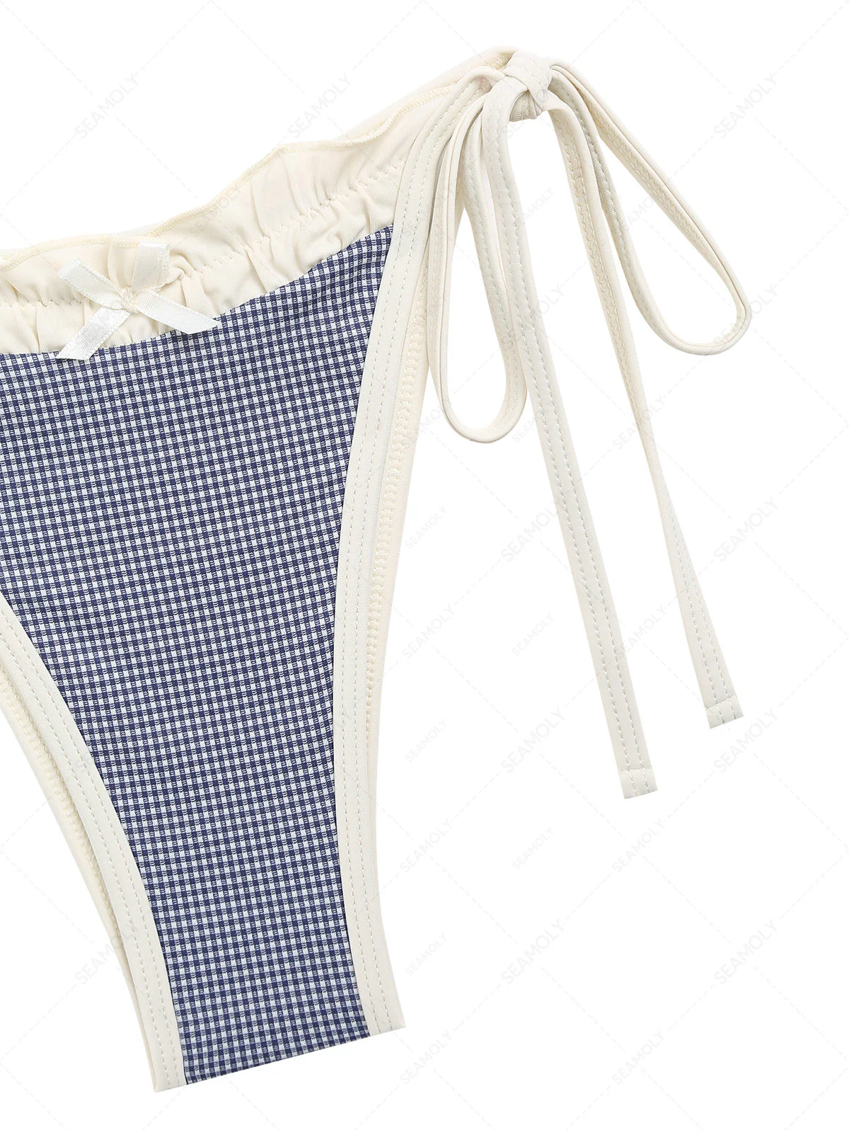 Tiefblaues, gespleißtes Bikinihöschen mit Vintage-Karomuster und seitlicher Schnürung - Image 10
