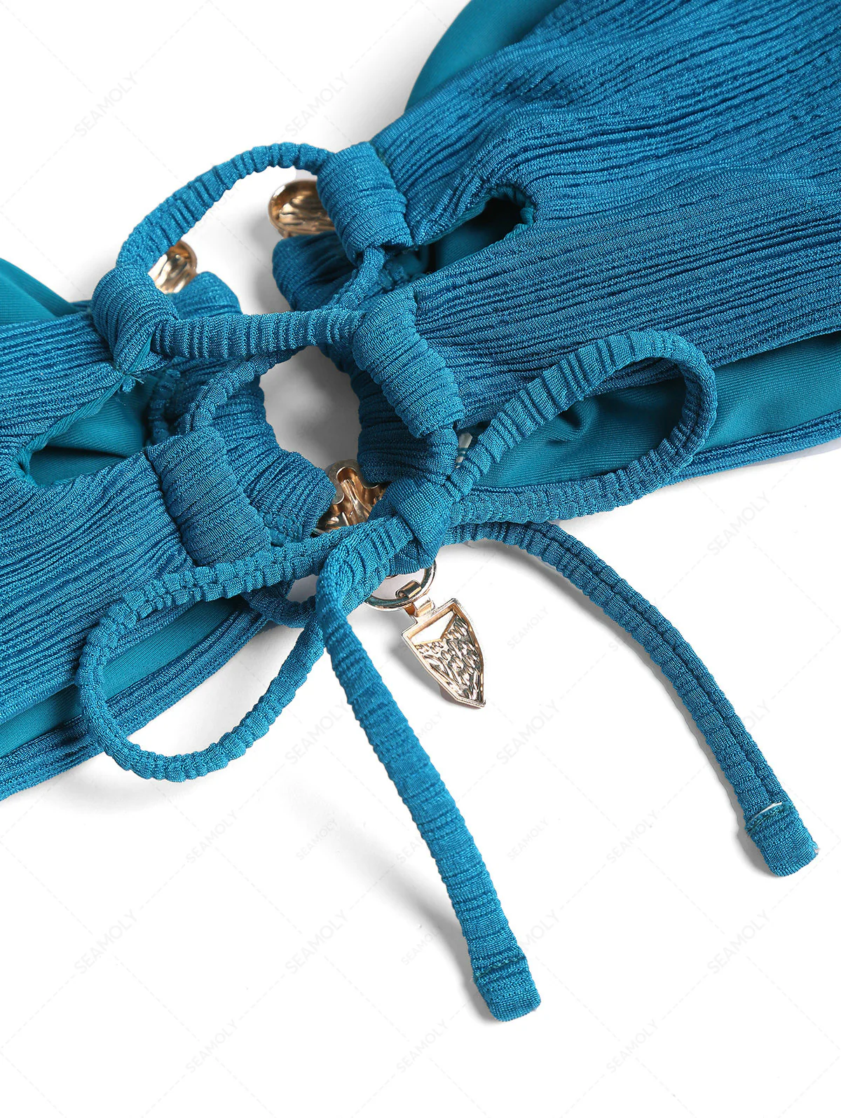 Dunkelgrünes Bandeau-Bikinioberteil mit U-Ring aus Metall - Image 6