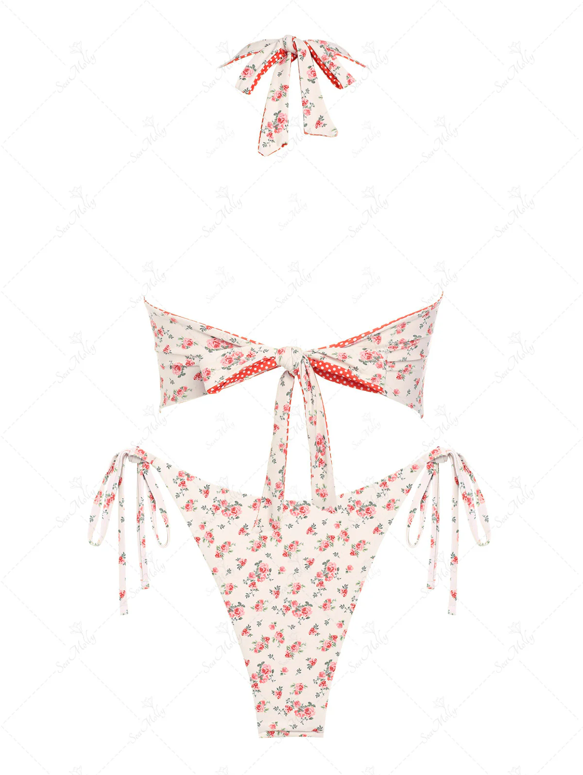 Seamolly Vintage Wendbares Tankini-Set mit zartem Blumenmuster und Polka Dots, Neckholder und seitlichen Bindebändern - Image 4