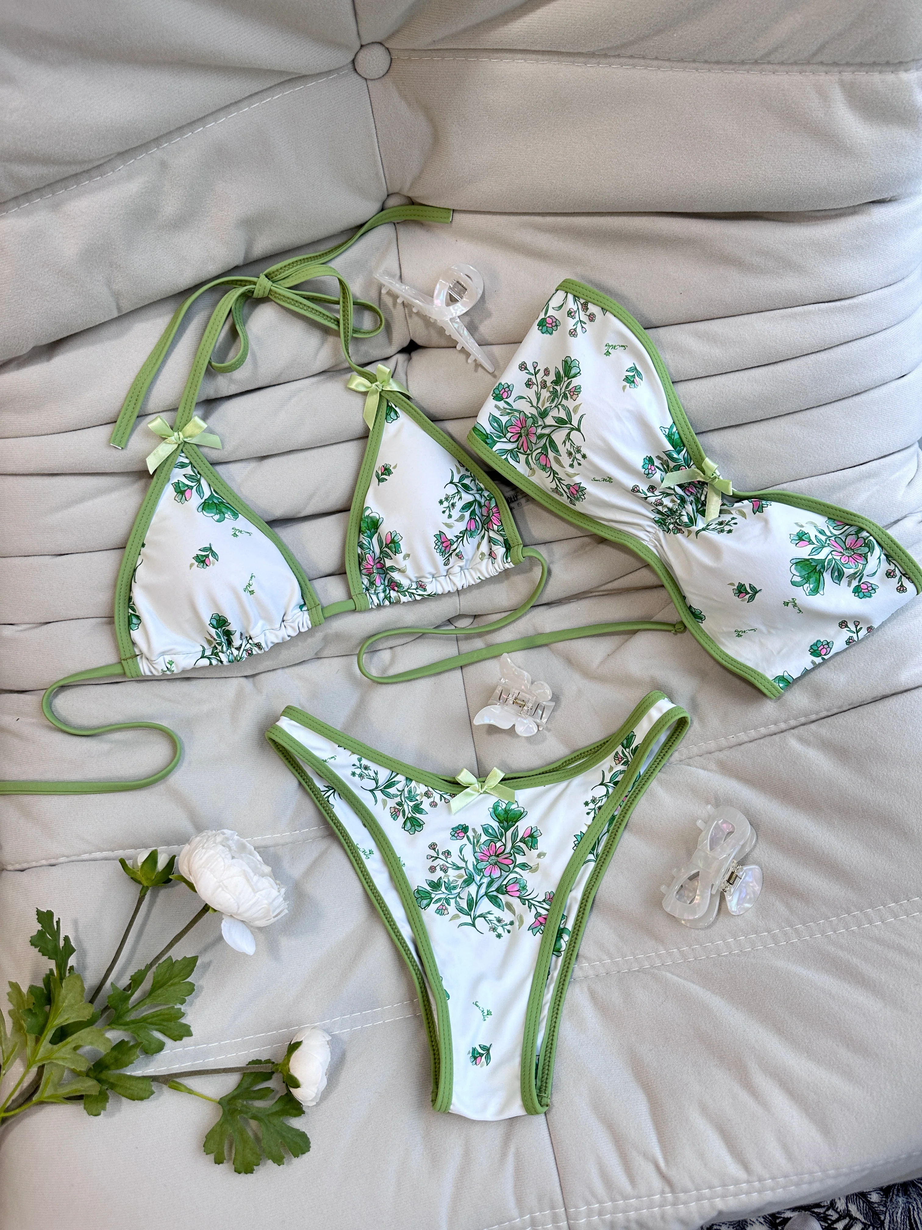 Seamolly Bandeau-Bikiniset mit Blumenmuster, Schleifendekor, Rüschen und Schnürung - Image 4