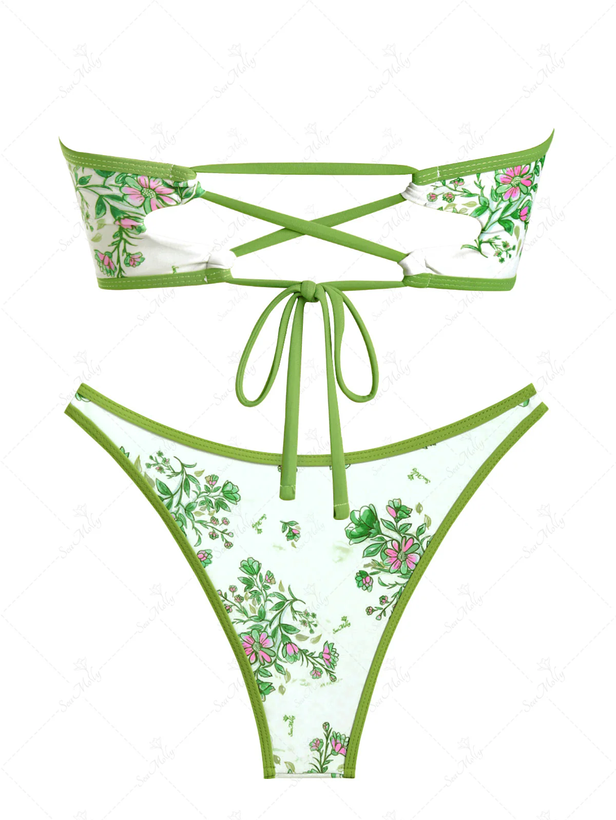 Seamolly Bandeau-Bikiniset mit Blumenmuster, Schleifendekor, Rüschen und Schnürung - Image 5