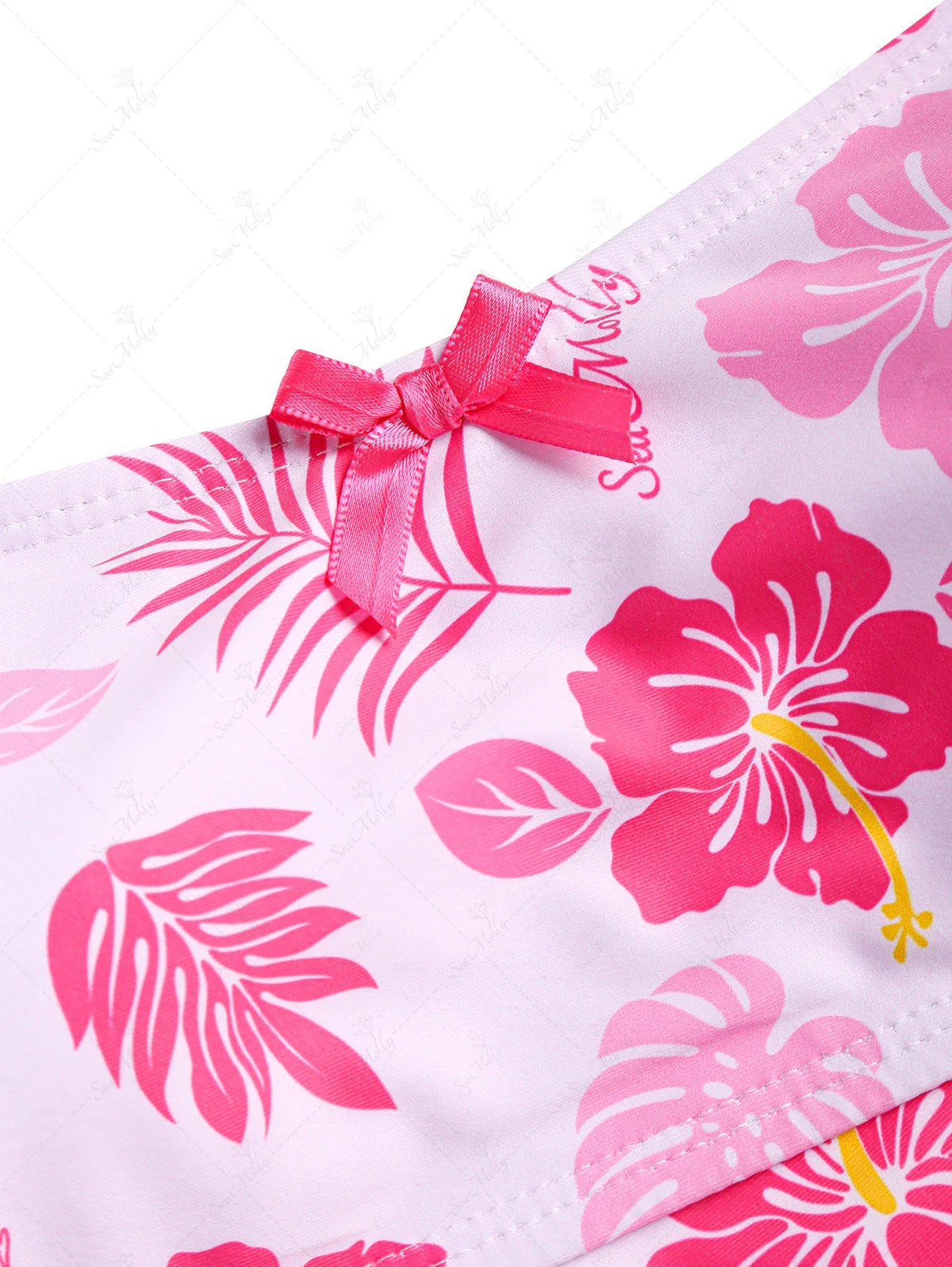 Seamolly Pink Tankini-Set im Hawaii-Stil mit floralem Blätter- und Schleifendekor an der Seite - Image 3