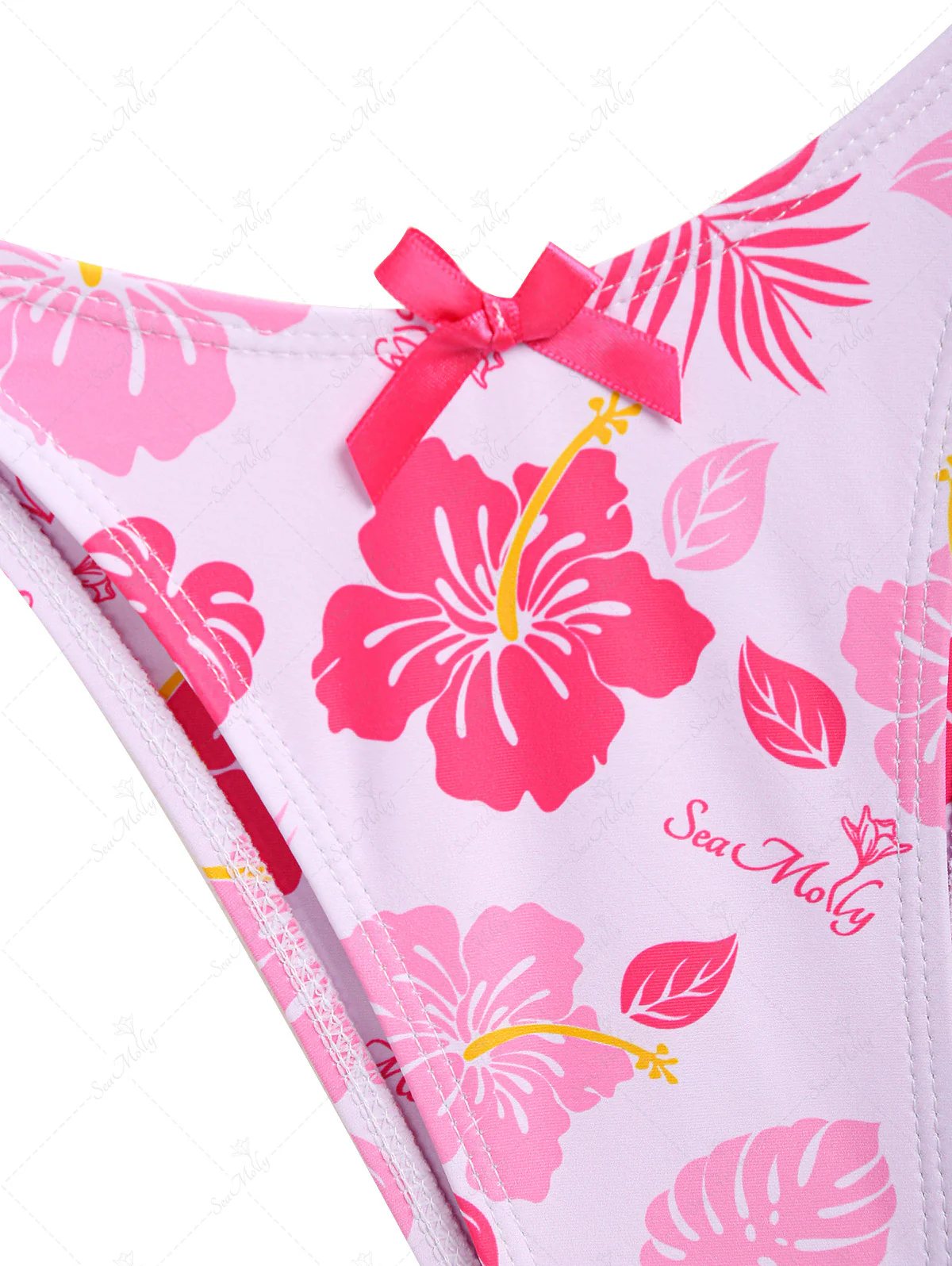 Seamolly Pink Tankini-Set im Hawaii-Stil mit floralem Blätter- und Schleifendekor an der Seite - Image 4