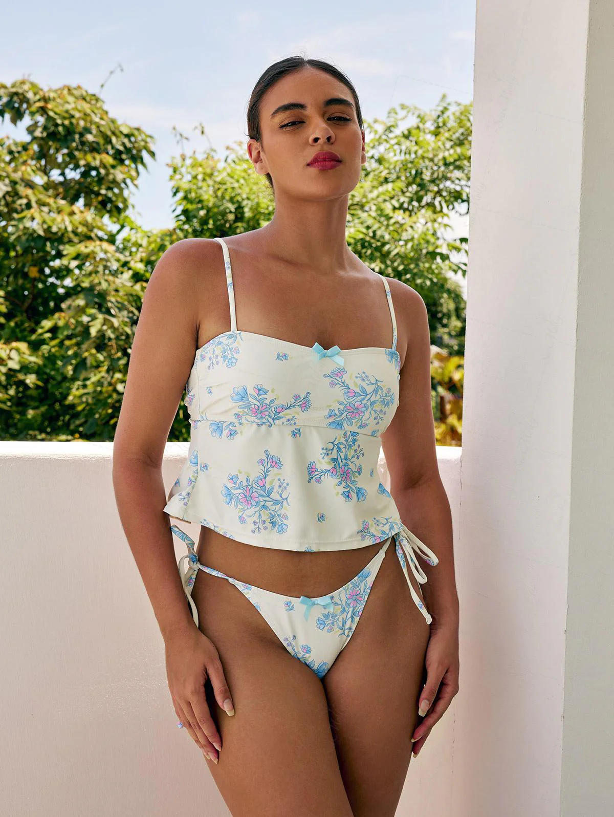 Seamolly Tankini-Set mit Vintage-Blumenmuster und Blättermuster, Schleife und seitlicher Schnürung - Image 3