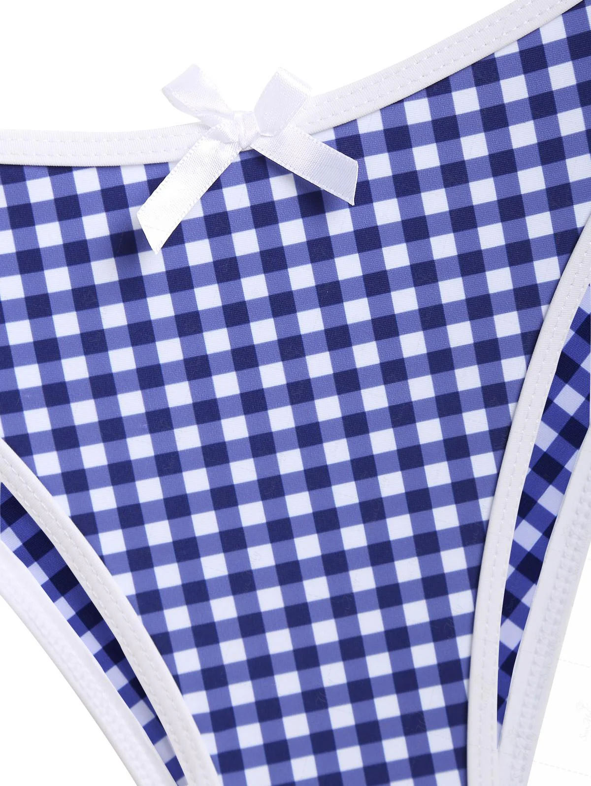 Seamolly – Bandeau-Bikini-Set im Vintage-Stil in Blau mit Gingham-Muster, Schleifendekor, gerüschtem Schnürverschluss - Image 3