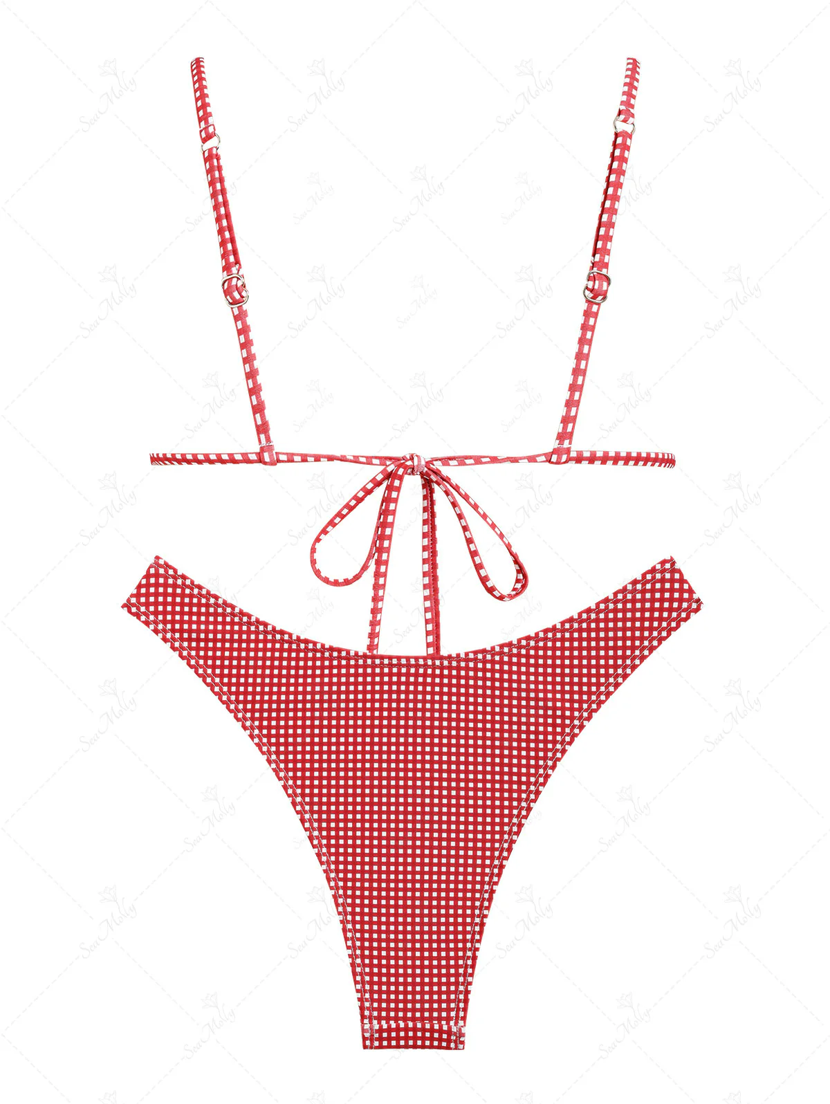 Seamolly – Rotes Triangel-Bikini-Set mit Gingham-Muster und Schleifendekor - Image 6