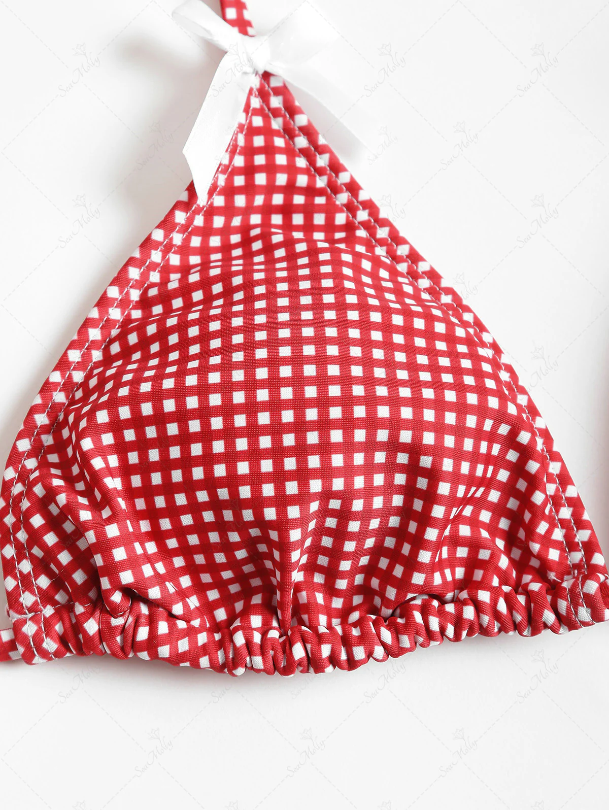 Seamolly – Rotes Triangel-Bikini-Set mit Gingham-Muster und Schleifendekor - Image 7