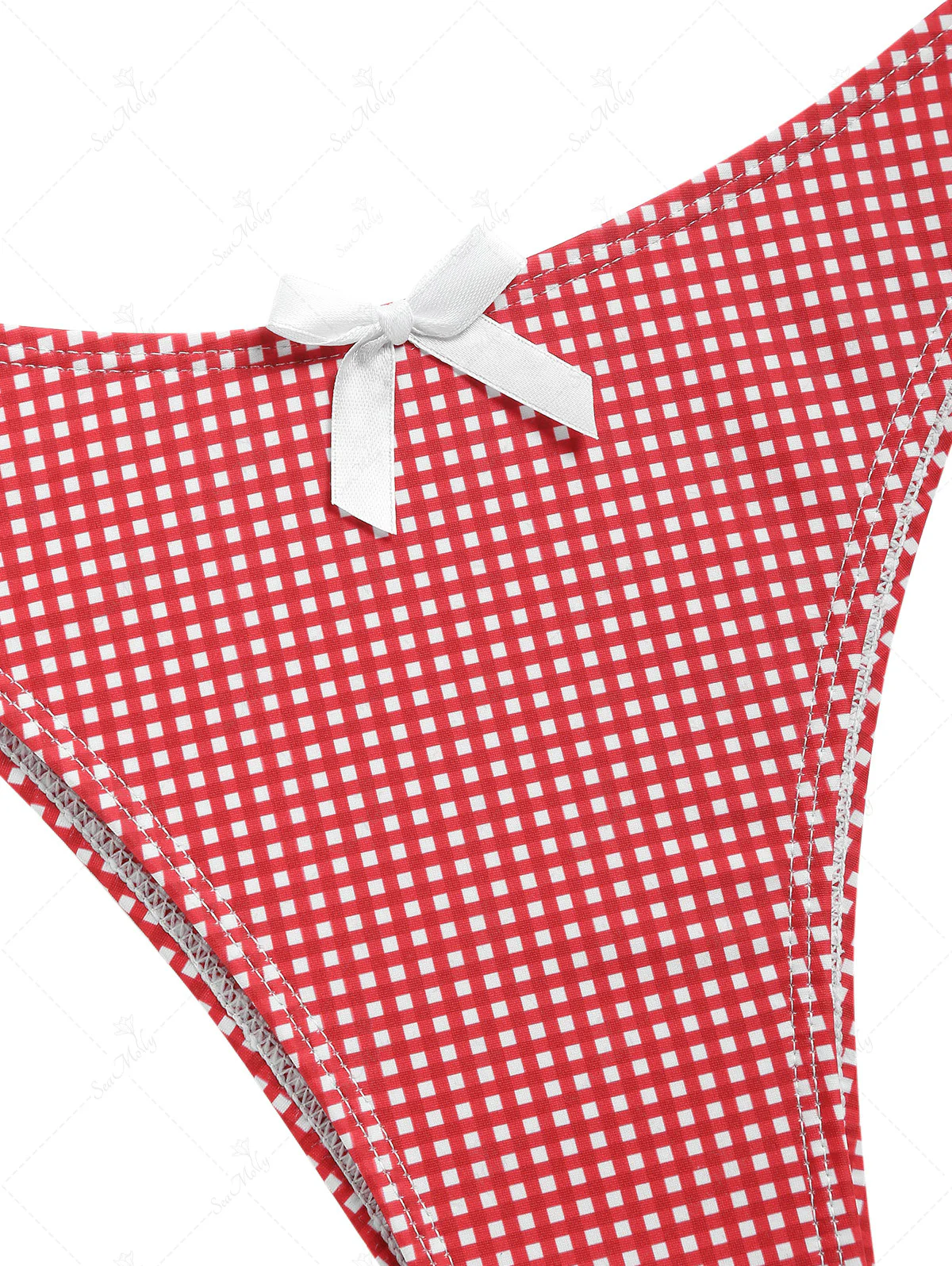 Seamolly – Rotes Triangel-Bikini-Set mit Gingham-Muster und Schleifendekor - Image 8