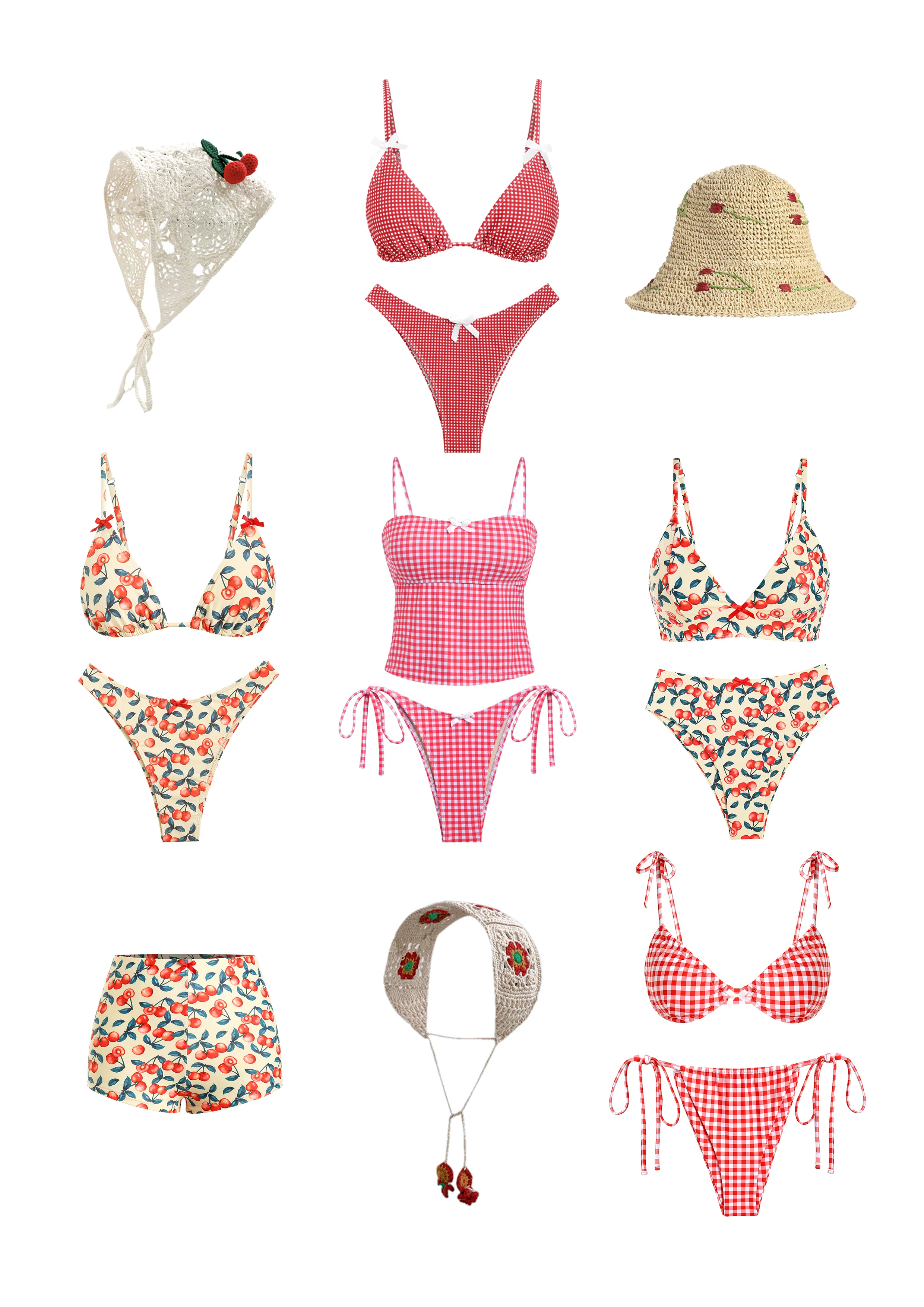 Seamolly – Rotes Triangel-Bikini-Set mit Gingham-Muster und Schleifendekor - Image 9