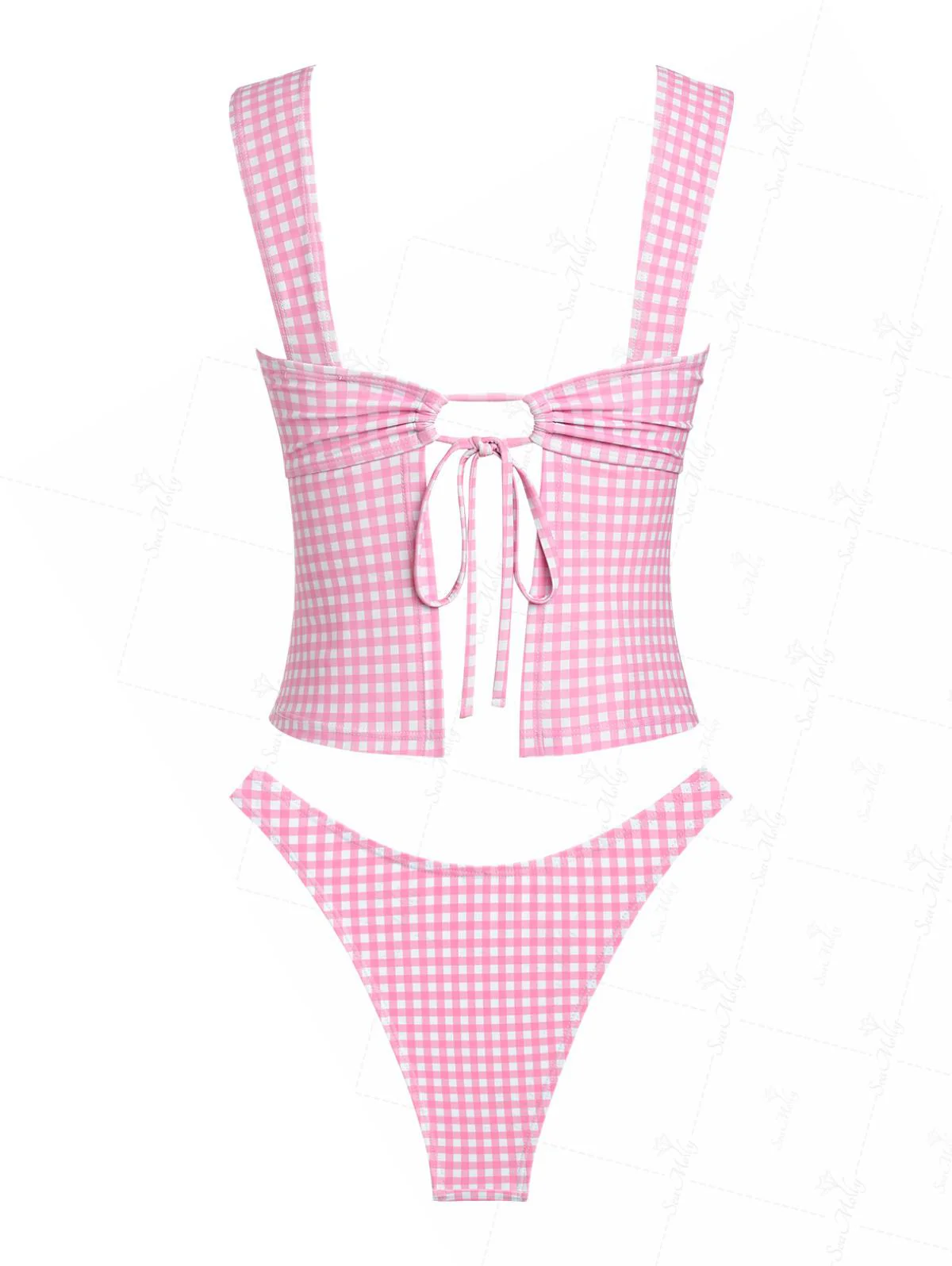 Seamolly Tankini-Set mit gerafftem Gingham-Schleifendekor und fester Rückseite - Image 4