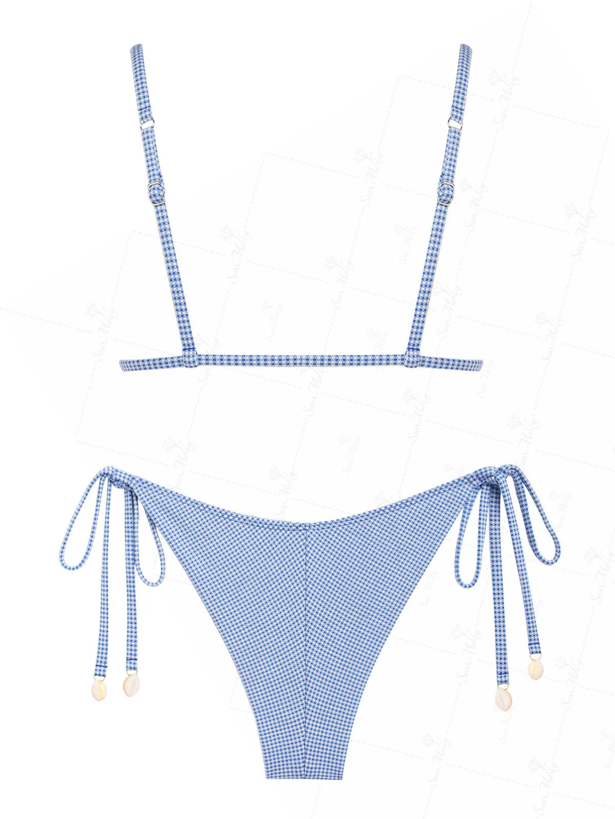 Seamolly Vintage Gingham Muscheldekor Triangel-Bikini-Set mit Triangel-Oberteil und frechem brasilianischem Höschen - Image 14