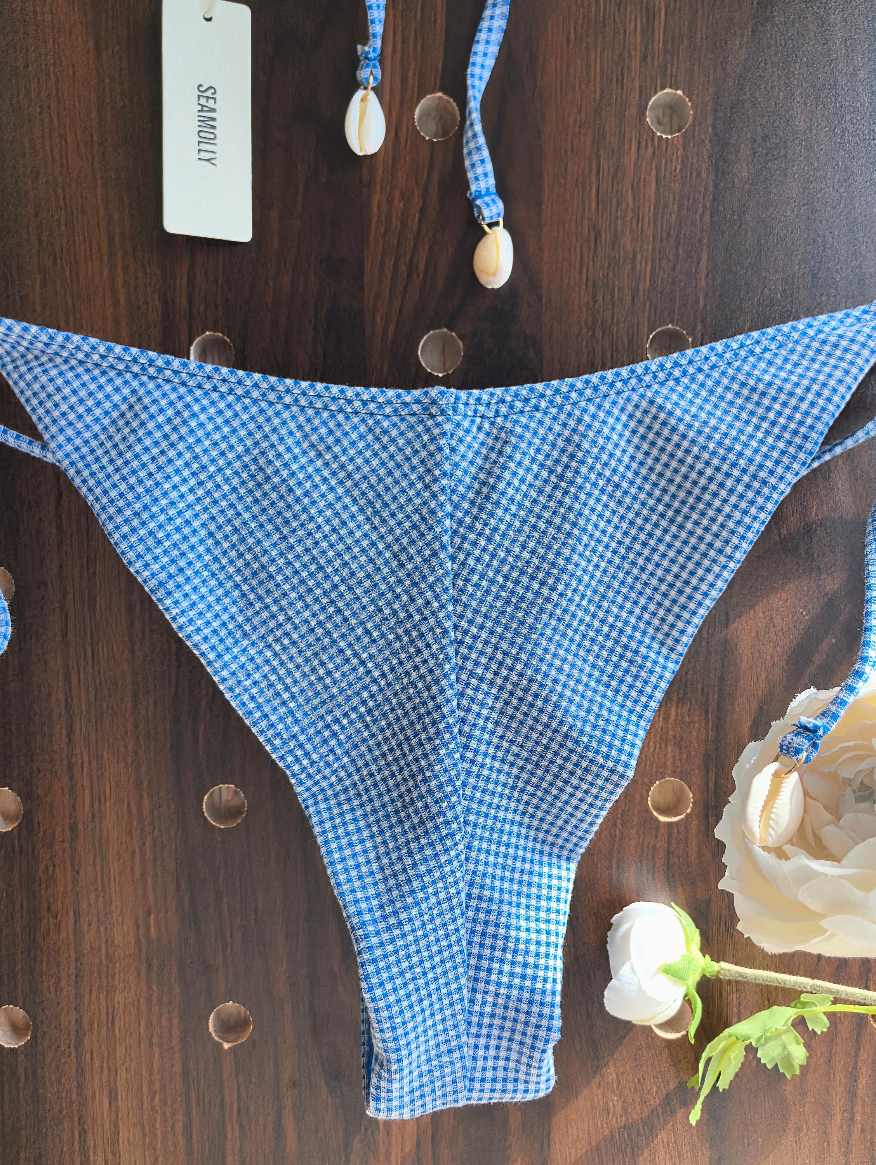 Seamolly Vintage Gingham Muscheldekor Triangel-Bikini-Set mit Triangel-Oberteil und frechem brasilianischem Höschen - Image 8