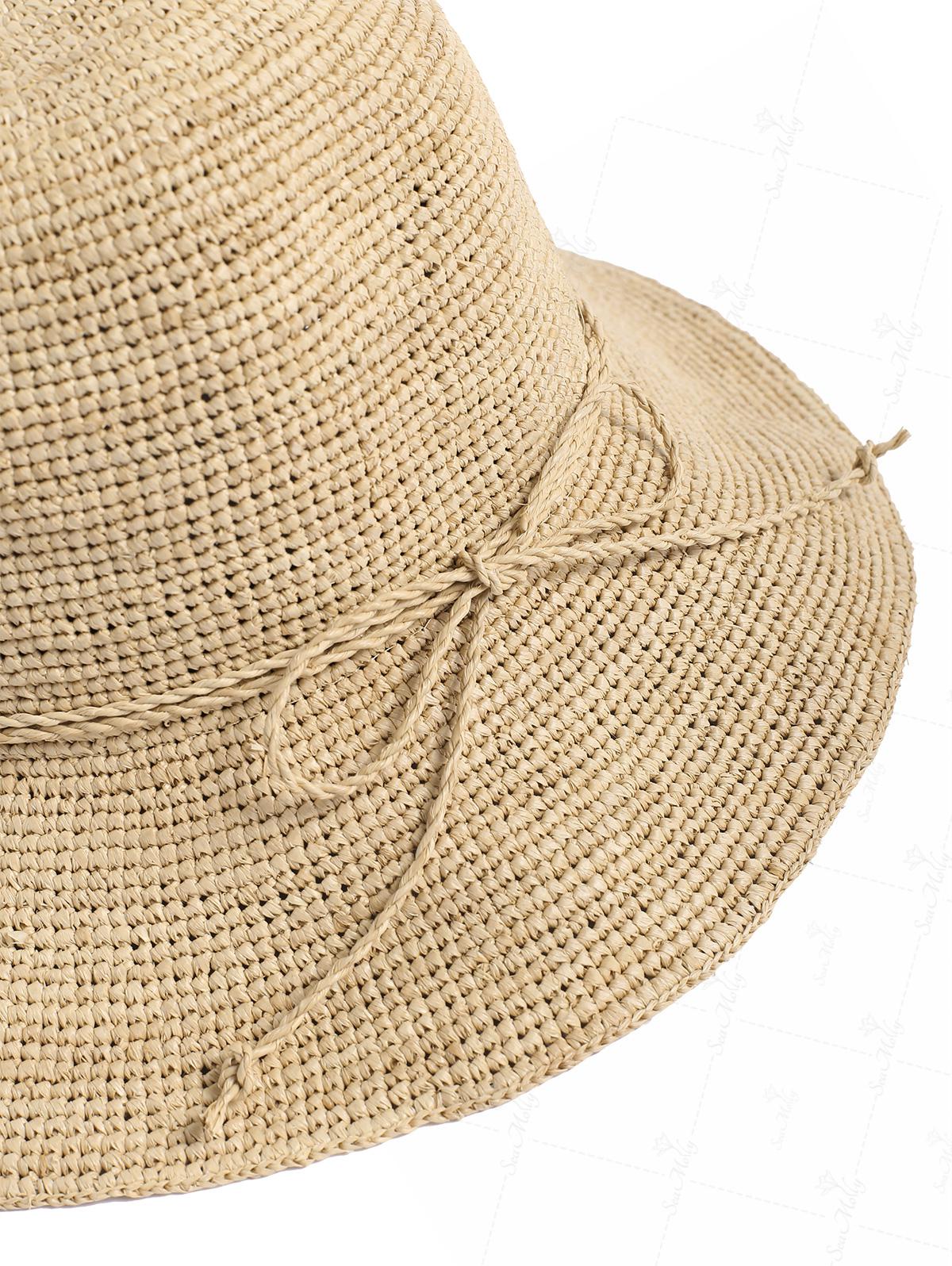 Vintage Handgehäkelter faltbarer Raffia Stroh-Eimerhut - Image 6