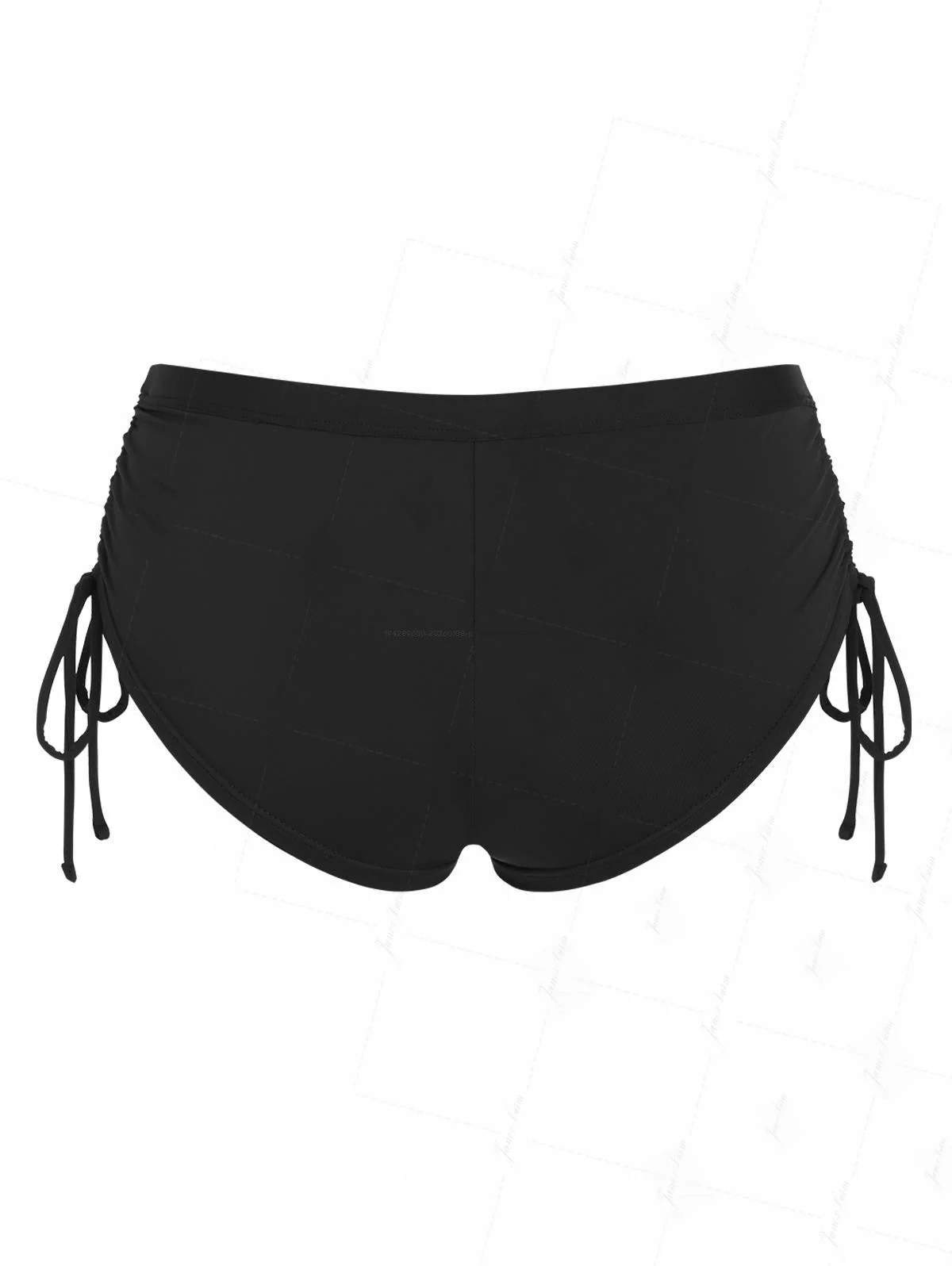 Schwarze, einfarbige Bikinihose mit seitlichem Raffverschluss, freche Badeshorts - Image 2