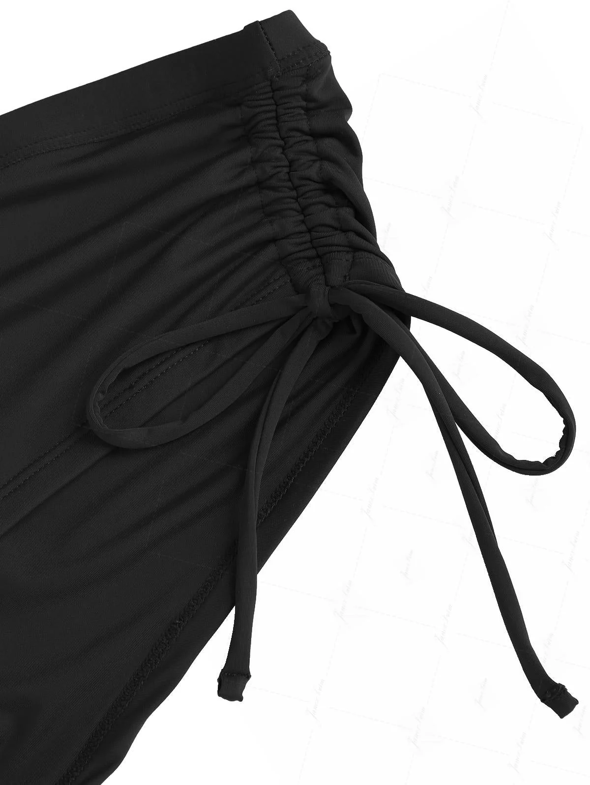 Schwarze, einfarbige Bikinihose mit seitlichem Raffverschluss, freche Badeshorts - Image 3