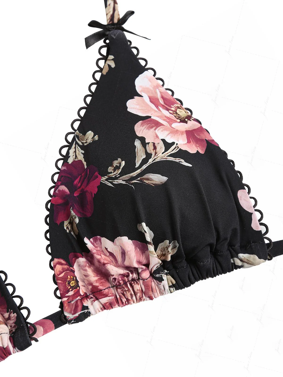 Black Floral Leaf Print Triangle Top & Cheeky Brazilian Bottom Bikini Set - Image 3
