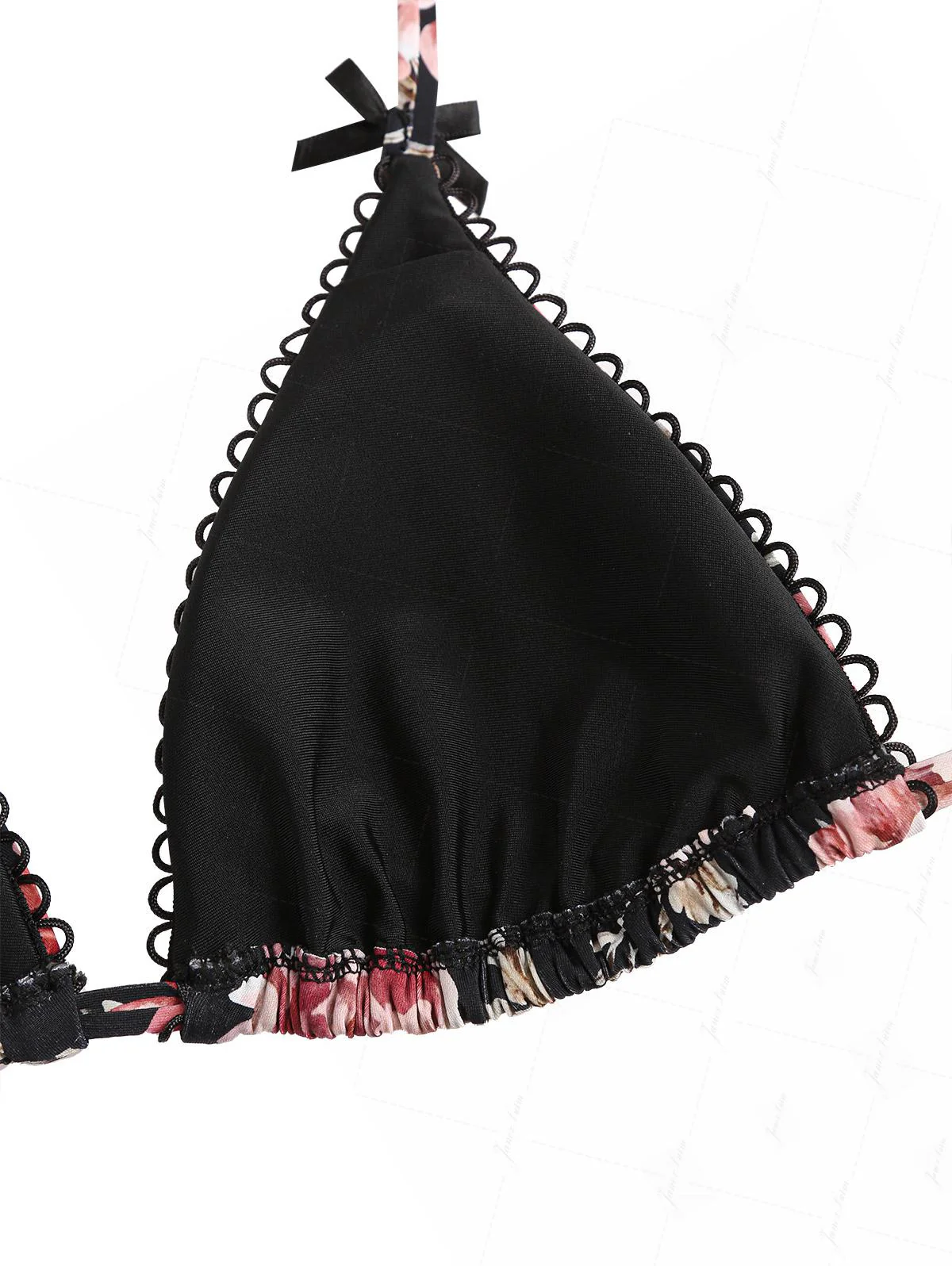 Black Floral Leaf Print Triangle Top & Cheeky Brazilian Bottom Bikini Set - Image 4