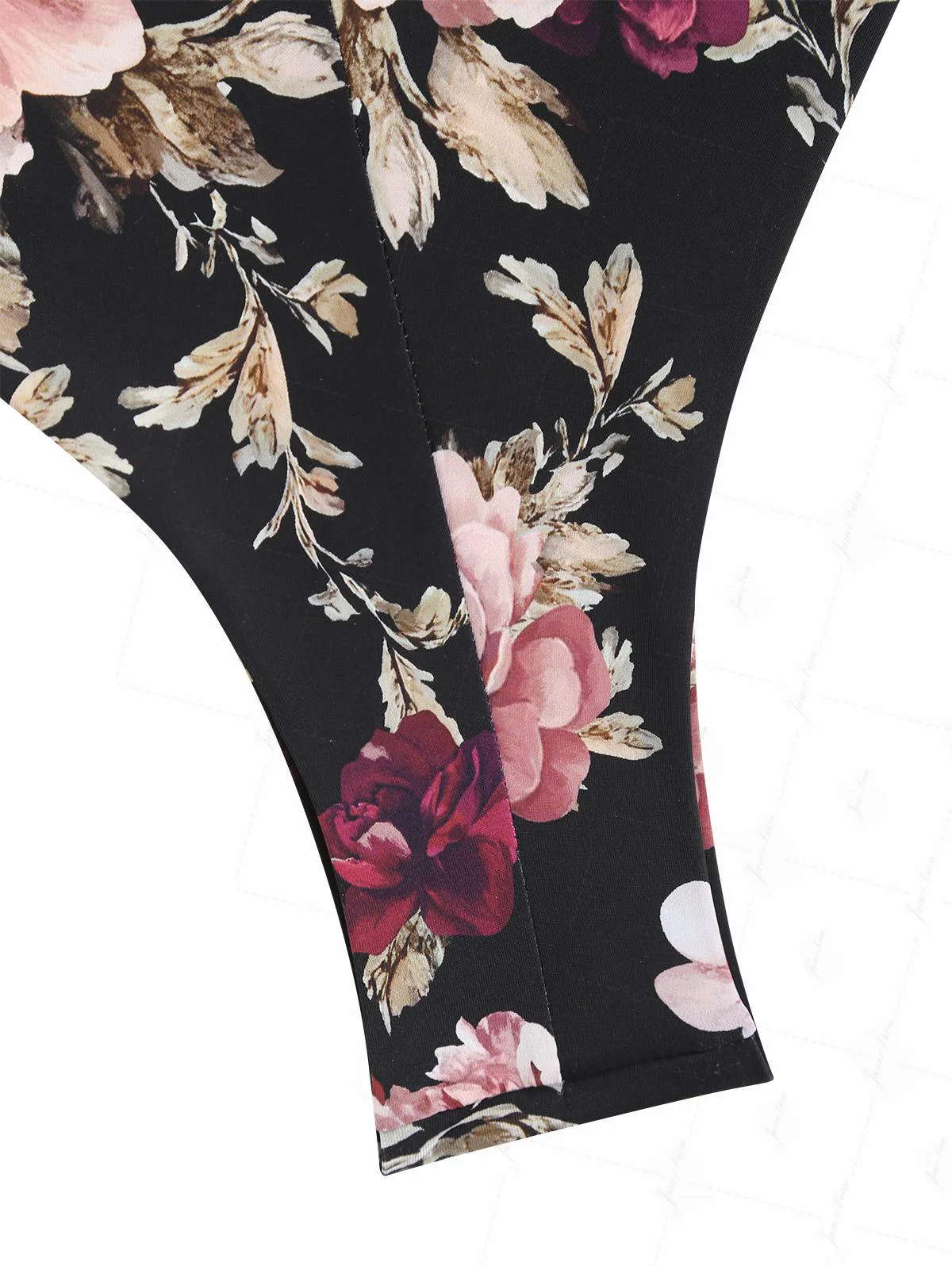 Black Floral Leaf Print Triangle Top & Cheeky Brazilian Bottom Bikini Set - Image 6