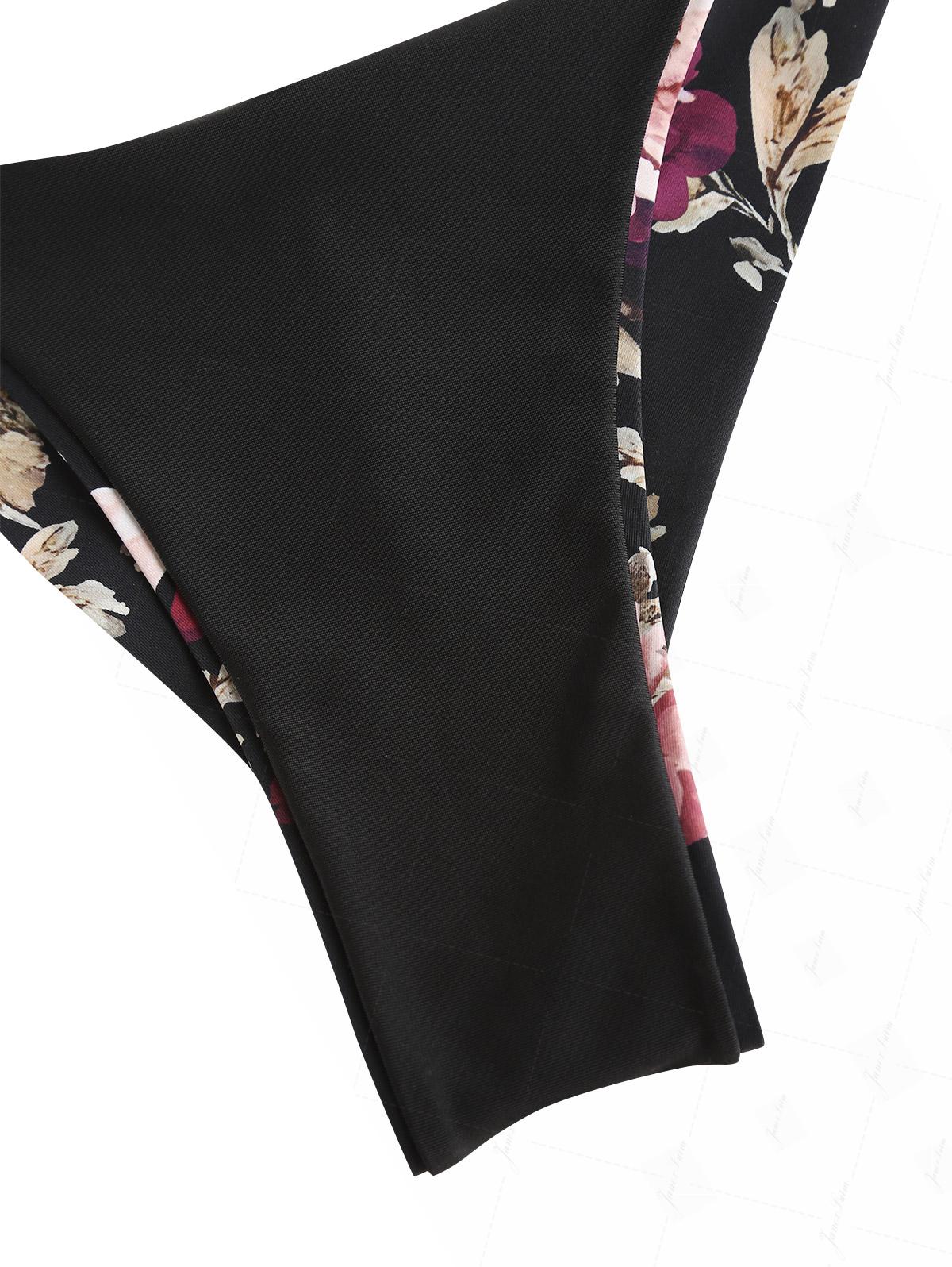 Black Floral Leaf Print Triangle Top & Cheeky Brazilian Bottom Bikini Set - Image 7