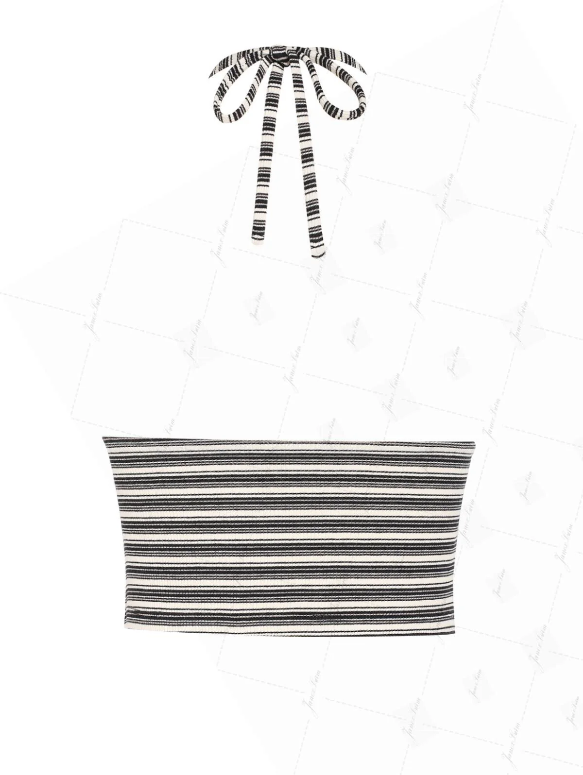 Schwarzes, gestreiftes, geripptes Tankini-Top mit Neckholder und Push-up-Effekt - Image 2