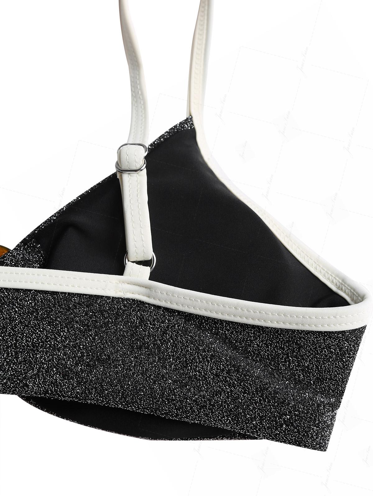 Bikini-Oberteil aus schwarzem Lurex mit Glitzer und kontrastfarbenem O-Ring-Einfassung - Image 5