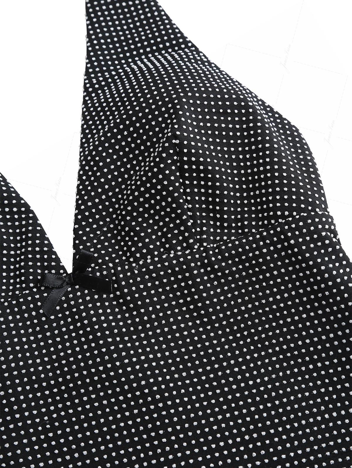 Schwarzes Tankini-Set aus Jacquard-Stoff mit Nadel-Punkt-Jacquard-Muster und Neckholder-Schleifen - Image 12