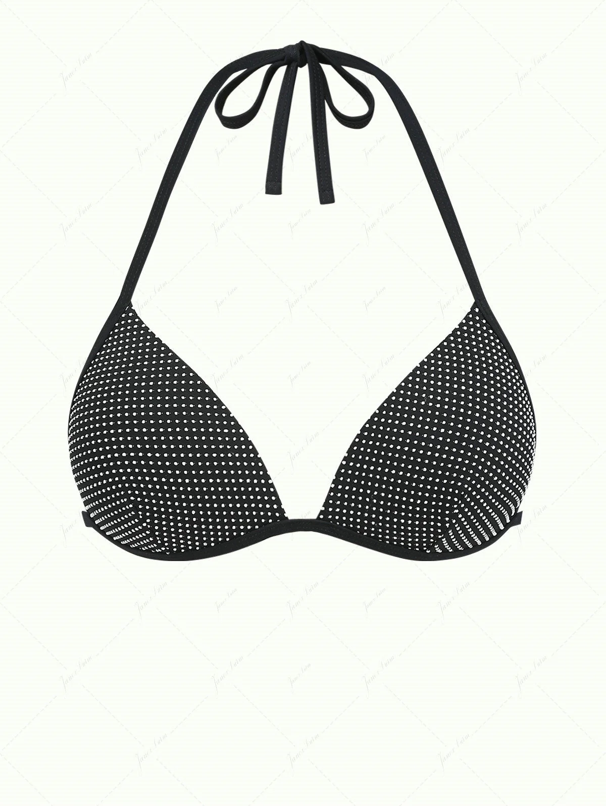 Schwarzes Bikini-Oberteil aus Jacquard-Stoff mit Pin-Dot-Jacquard-Muster, Neckholder und Triangel-Push-up-Effekt - Image 2