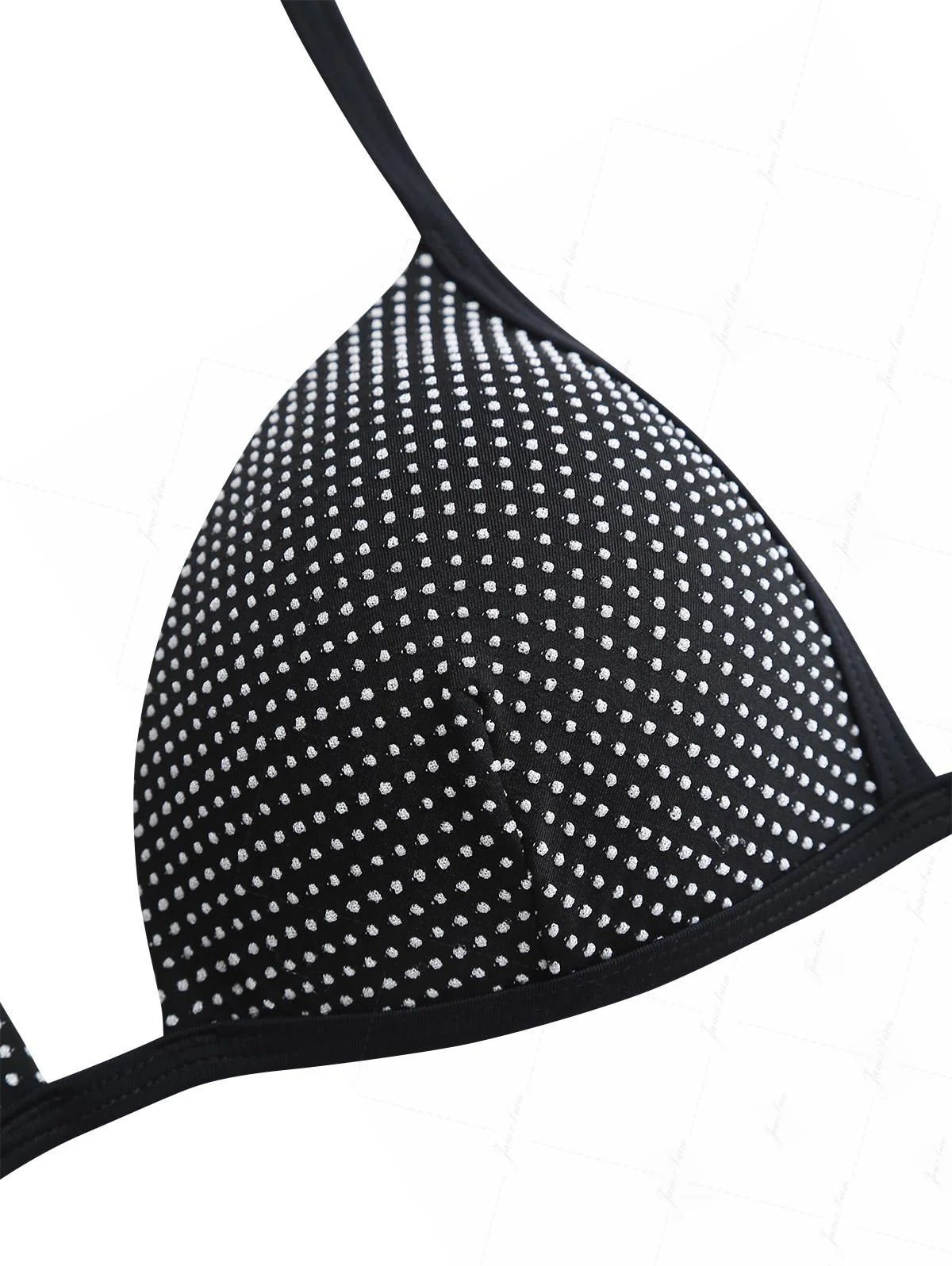 Schwarzes Bikini-Oberteil aus Jacquard-Stoff mit Pin-Dot-Jacquard-Muster, Neckholder und Triangel-Push-up-Effekt - Image 7