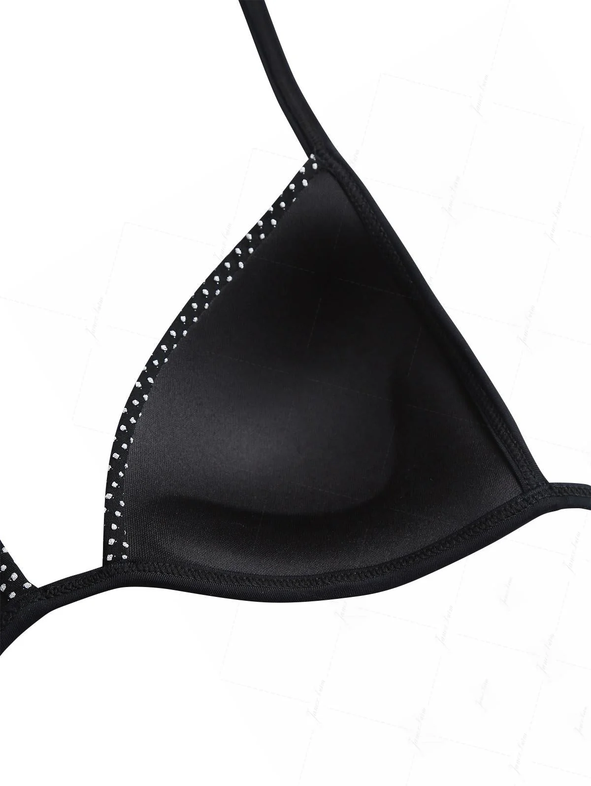 Schwarzes Bikini-Oberteil aus Jacquard-Stoff mit Pin-Dot-Jacquard-Muster, Neckholder und Triangel-Push-up-Effekt - Image 8