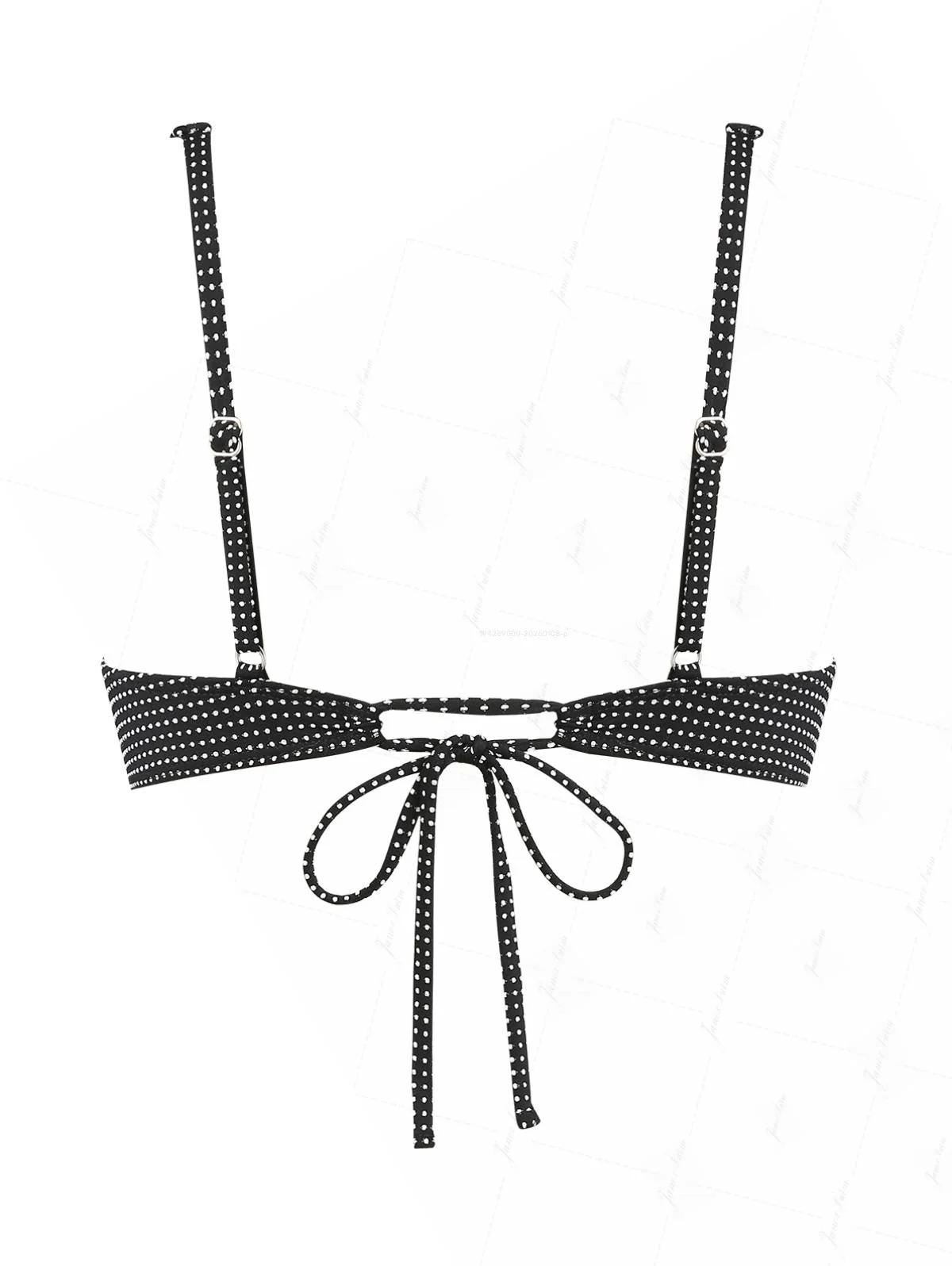 Schwarzes Bikini-Oberteil mit Bügeln und Jacquard-Stoff mit Picot-Besatz und Nadelpunkten - Image 2