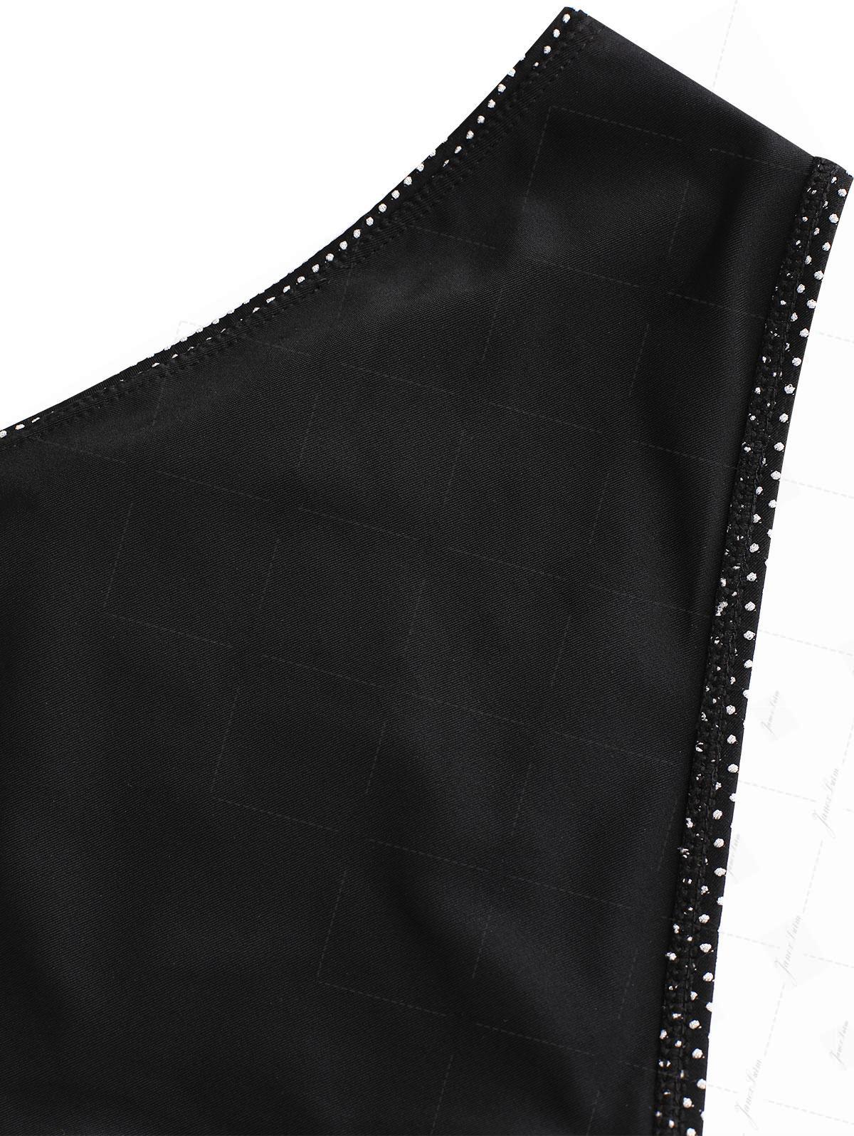 Schwarze Bikinihose mit Jacquardmuster, Ösen, Schnürung und Schleife (Pin Dot Jacquard, Ösen, Schleife) - Image 4
