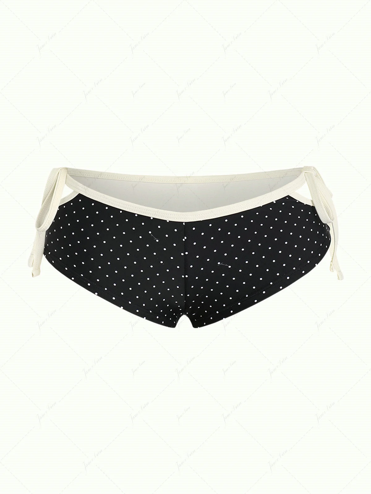 Schwarze Bikinihose mit weißen Punkten, kontrastfarbenem Saum, Cut-Outs und Bindebändern, frecher Schnitt, Boyshorts - Image 2
