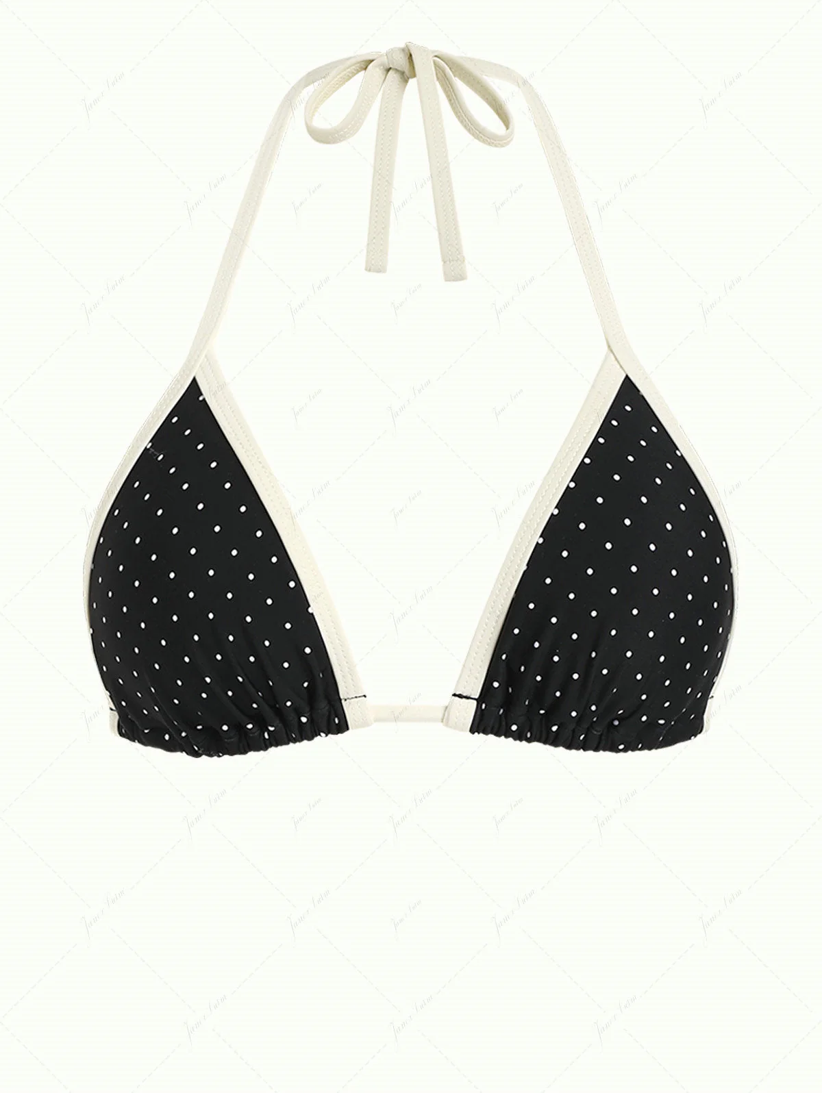 Schwarzes Triangel-Bikini-Oberteil mit kontrastierender Einfassung und Polka-Dots - Image 2