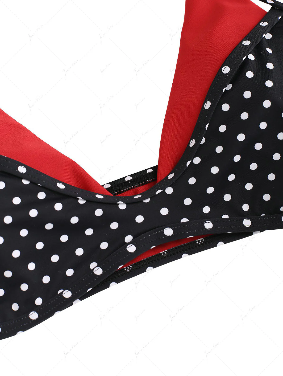Schwarzes Bikini-Oberteil mit Polka-Dot-Print und kontrastfarbenem Doppellagen-Design - Image 3