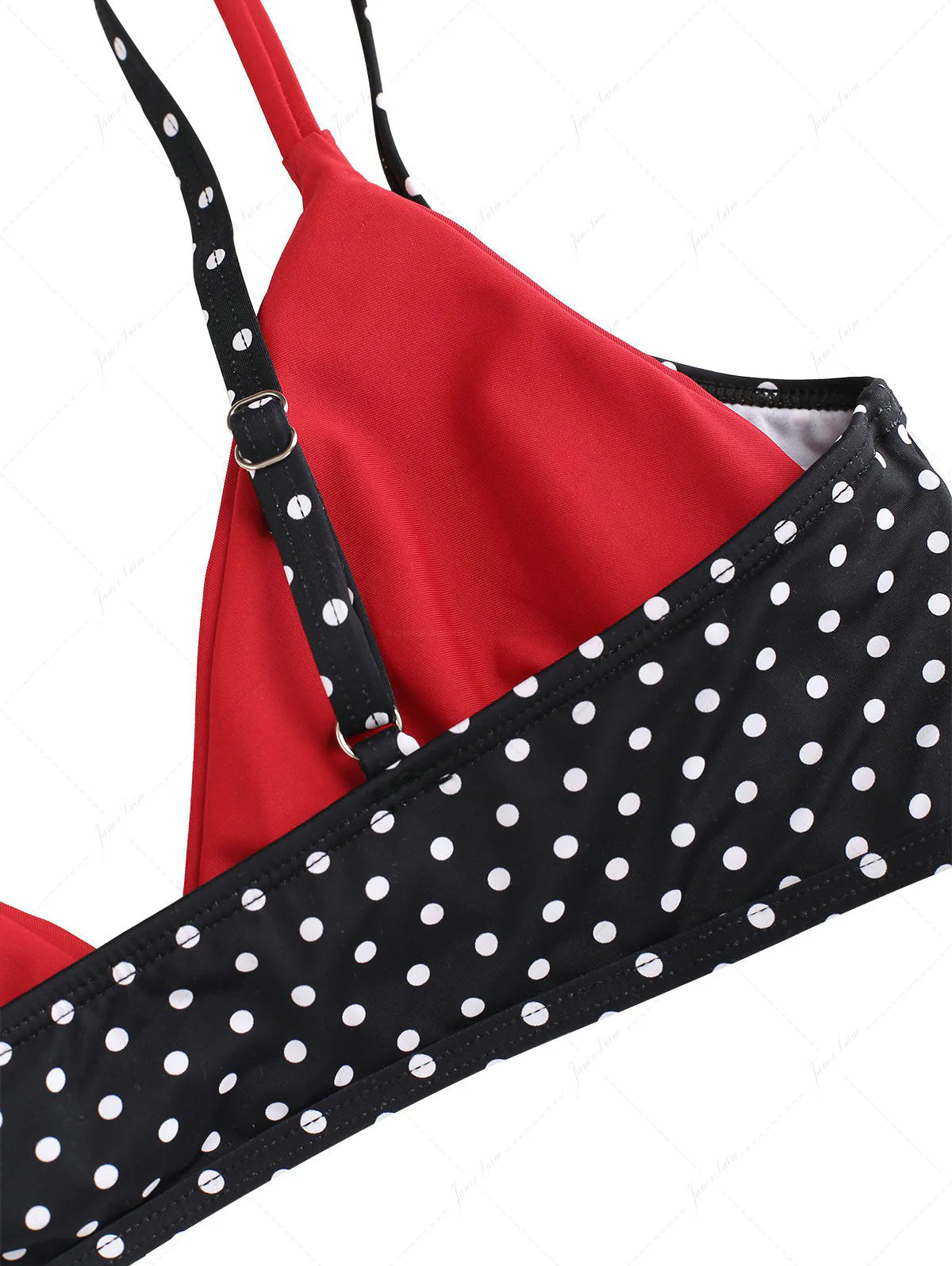 Schwarzes Bikini-Oberteil mit Polka-Dot-Print und kontrastfarbenem Doppellagen-Design - Image 4