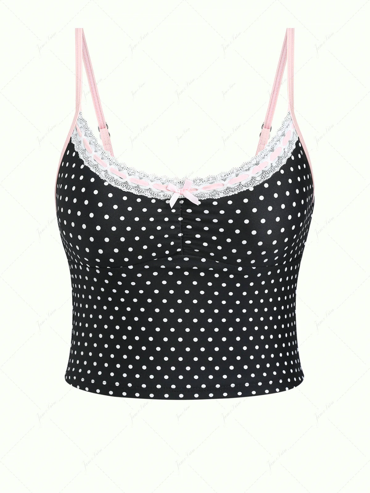 Vintage Tankini-Top aus schwarzem Polka-Dot-Spitzenstoff mit Schleife - Image 2