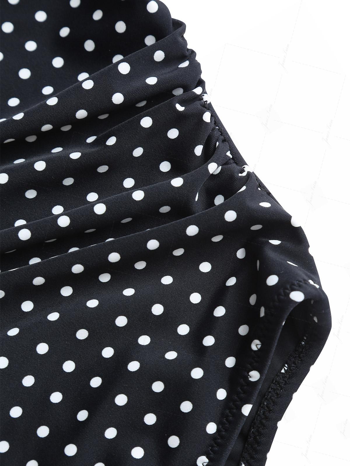 Schwarzer Badeanzug mit Polka-Dot-Muster, Raffungen und tiefem Ausschnitt - Image 3